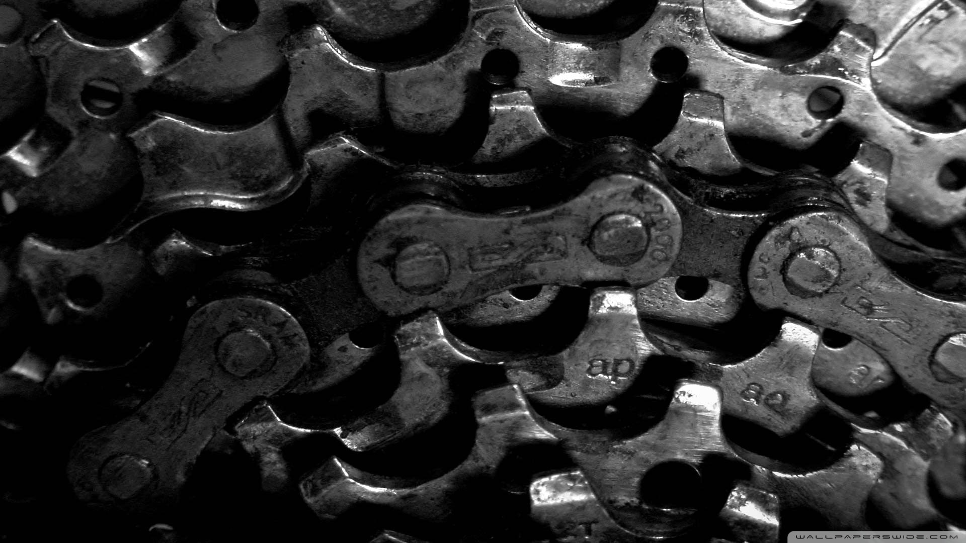 machine, 1080P, gears, closeup, bicycle, dirt, monochrome, black background, bicycle chain, macro, chains, HD Wallpaper