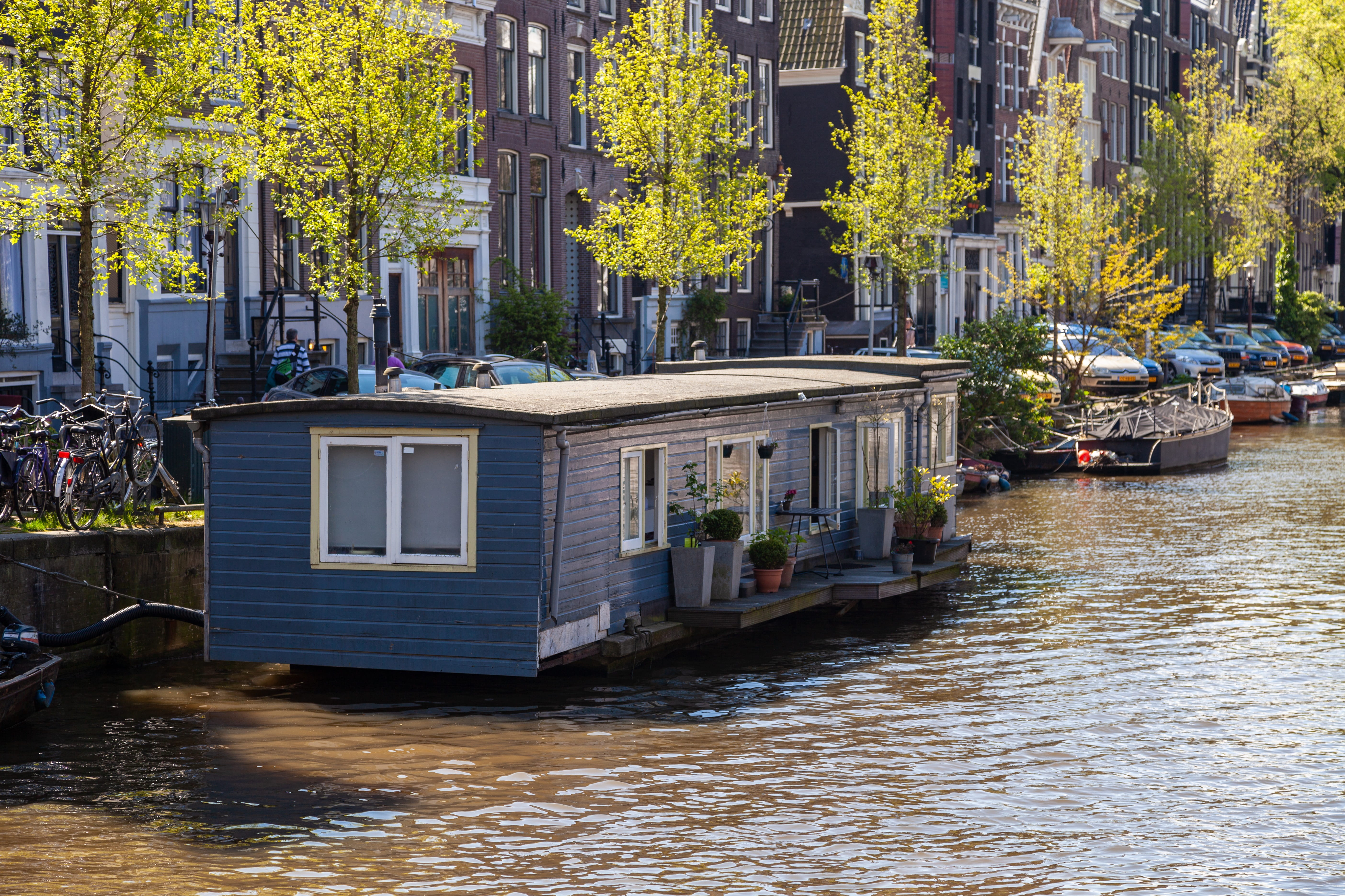 5K, day, outdoors, nature, tree, river, architecture, nautical vessel, netherlands, no people, water, fountain house, mode of transportation, amsterdam, HD Wallpaper