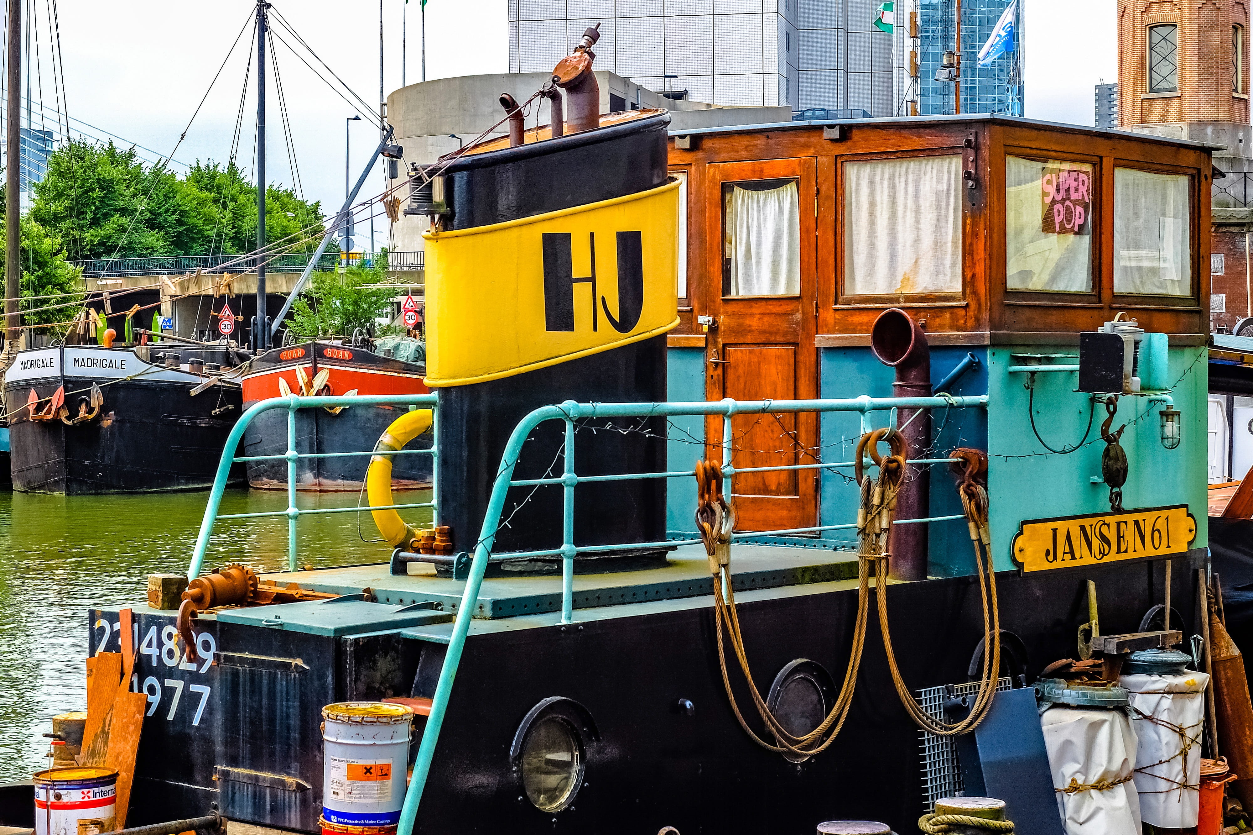 harbour, text, nautical vessel, land vehicle, communication, outdoors, moored, rotterdam, ship, 4K, netherlands, nature, europe, building exterior, architecture, HD Wallpaper