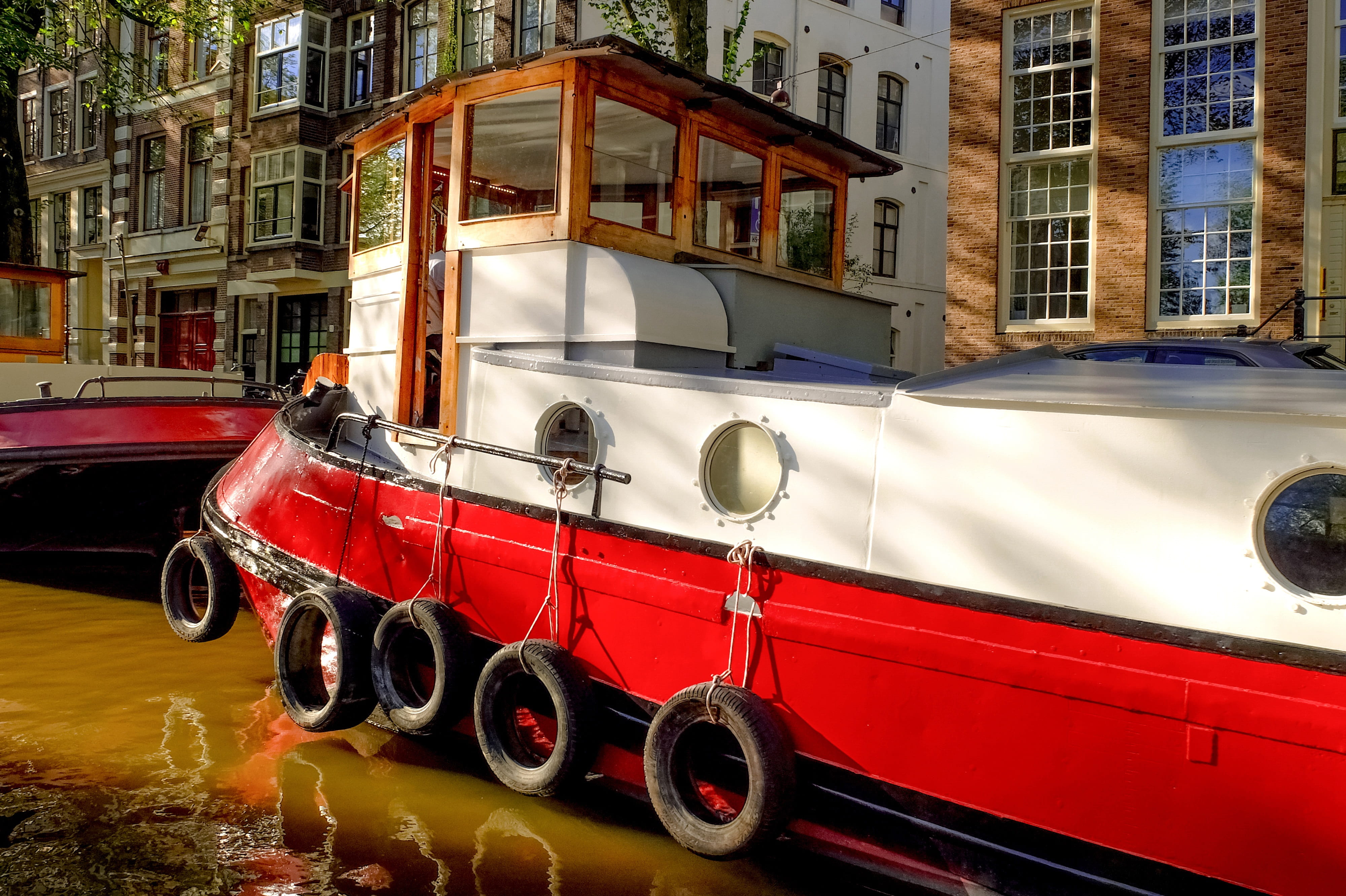 travel, houseboat, amsterdam, europe, stationary, car, vintage car, architecture, day, outdoors, boat, 4K, canal, transportation, land vehicle, netherlands, HD Wallpaper
