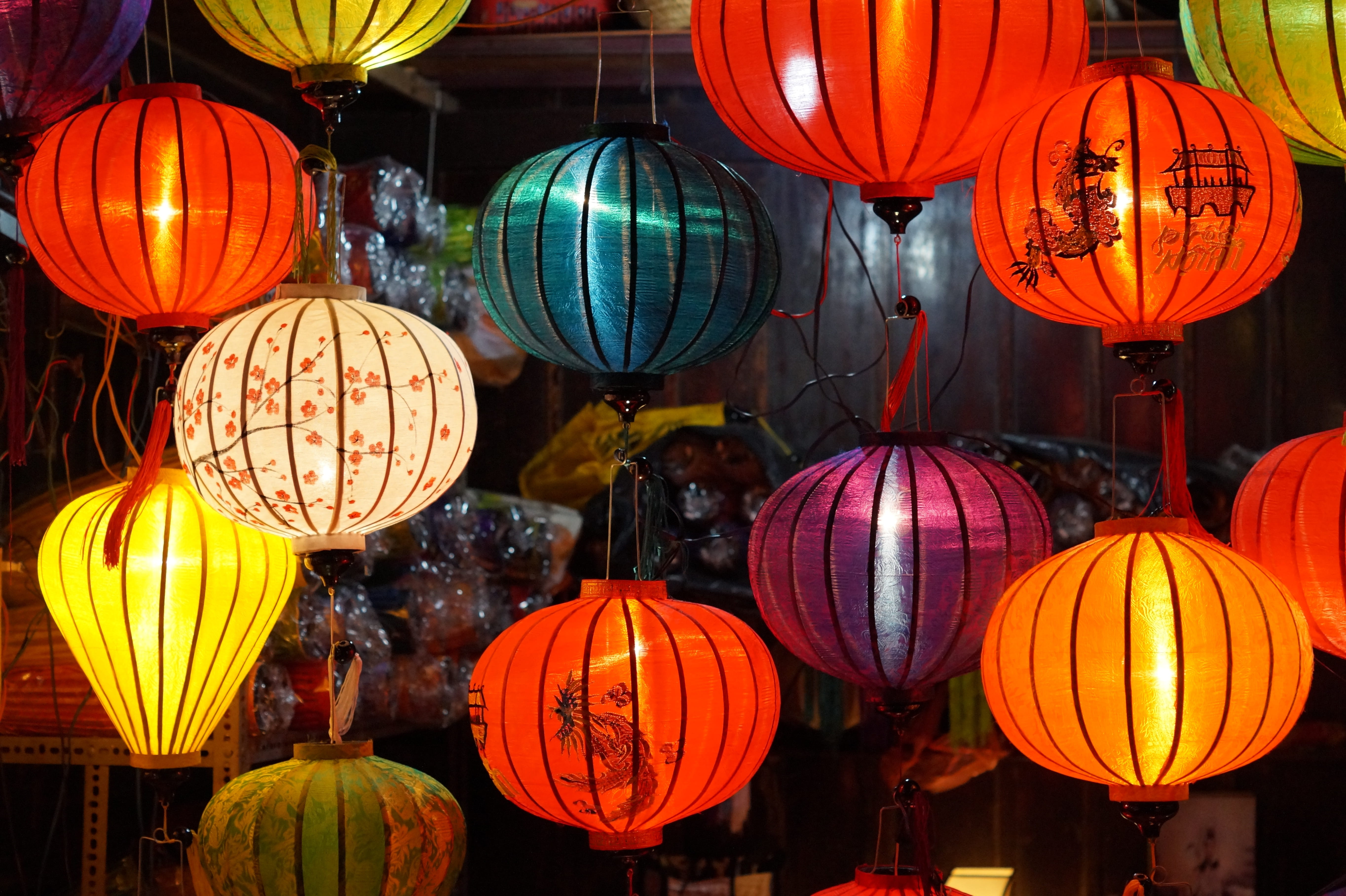 outdoors, lantern, variation, large group of objects, lighting equipment, hanging, pumpkin, chinese lanterns, festival, multi colored, celebration, low angle view, HD Wallpaper