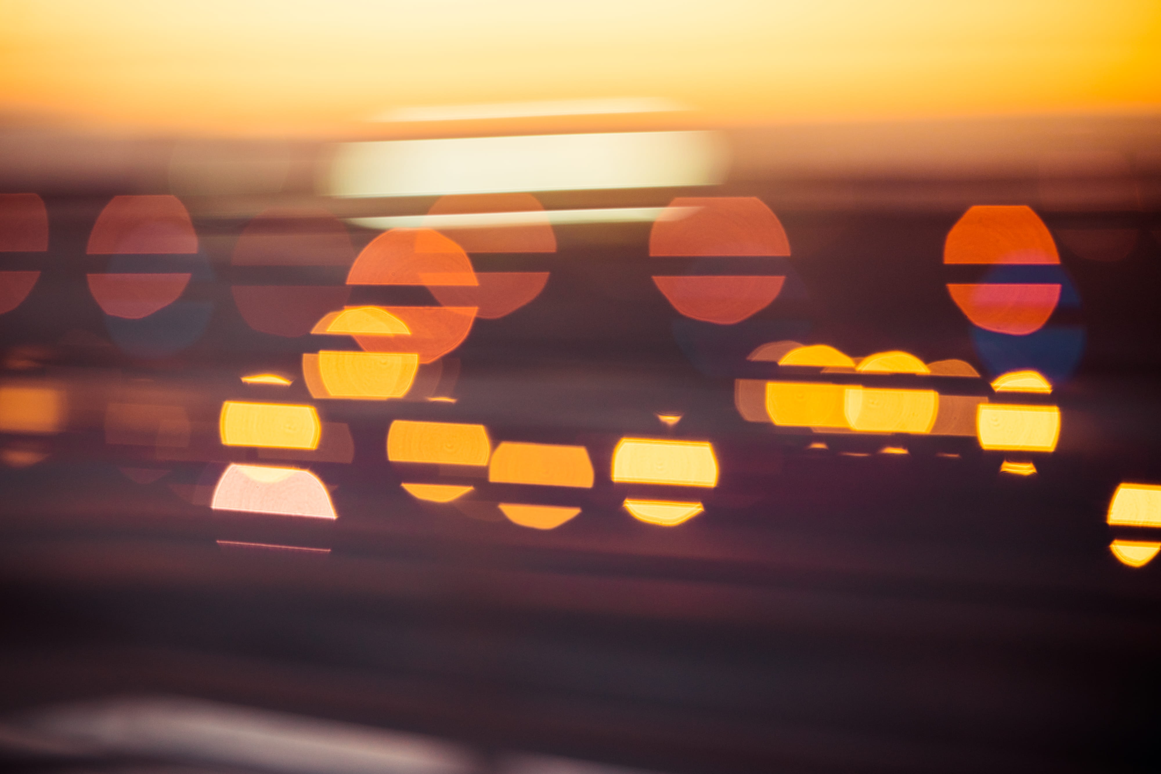clock, sunlight, night, orange color, Sunset, light - Natural Phenomenon, City Lights, city, lights, Evening, close-up, glowing, transportation, defocused, HD Wallpaper