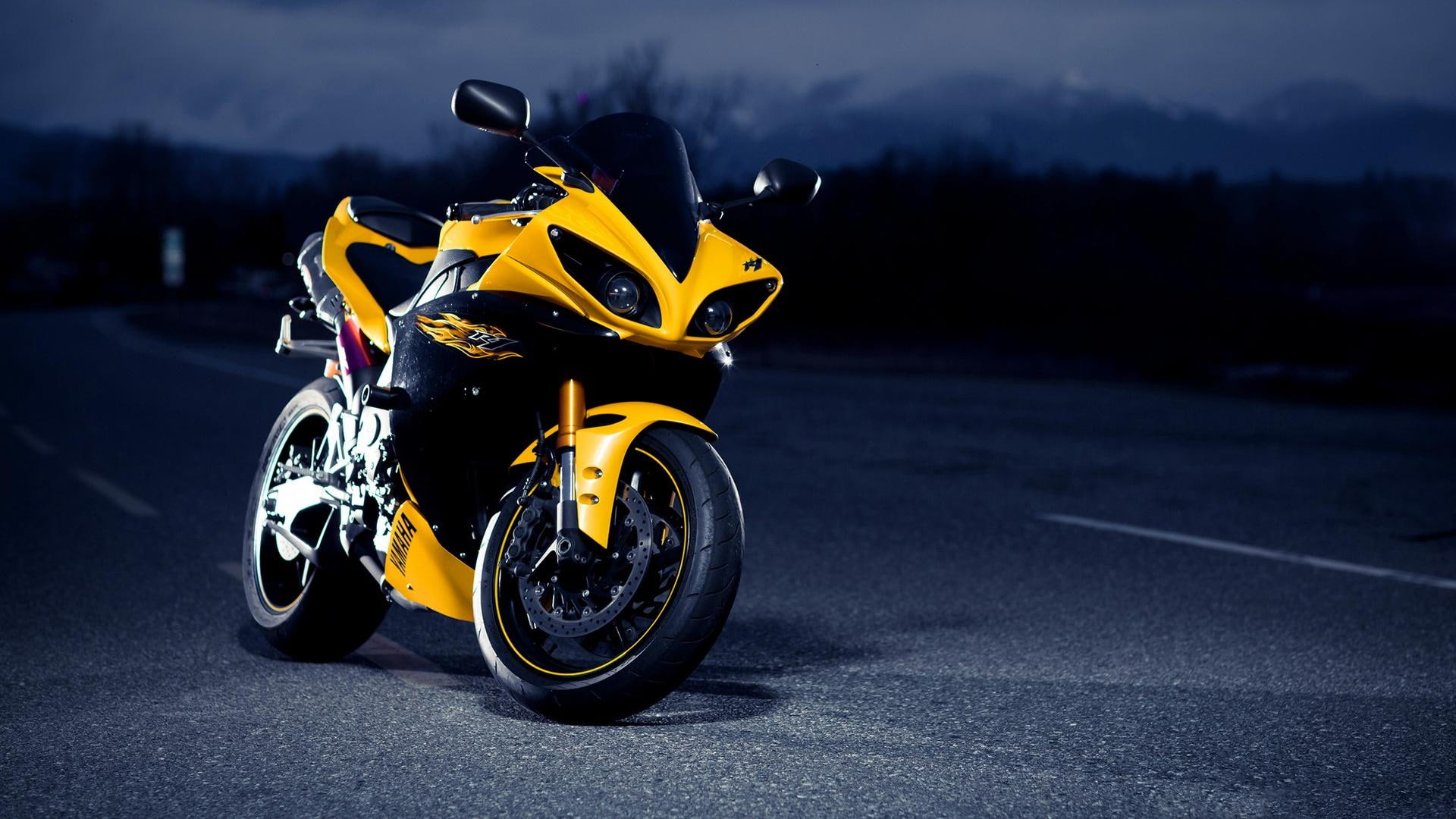 yellow, r, 1080P, yamaha, yamaha r1, HD Wallpaper