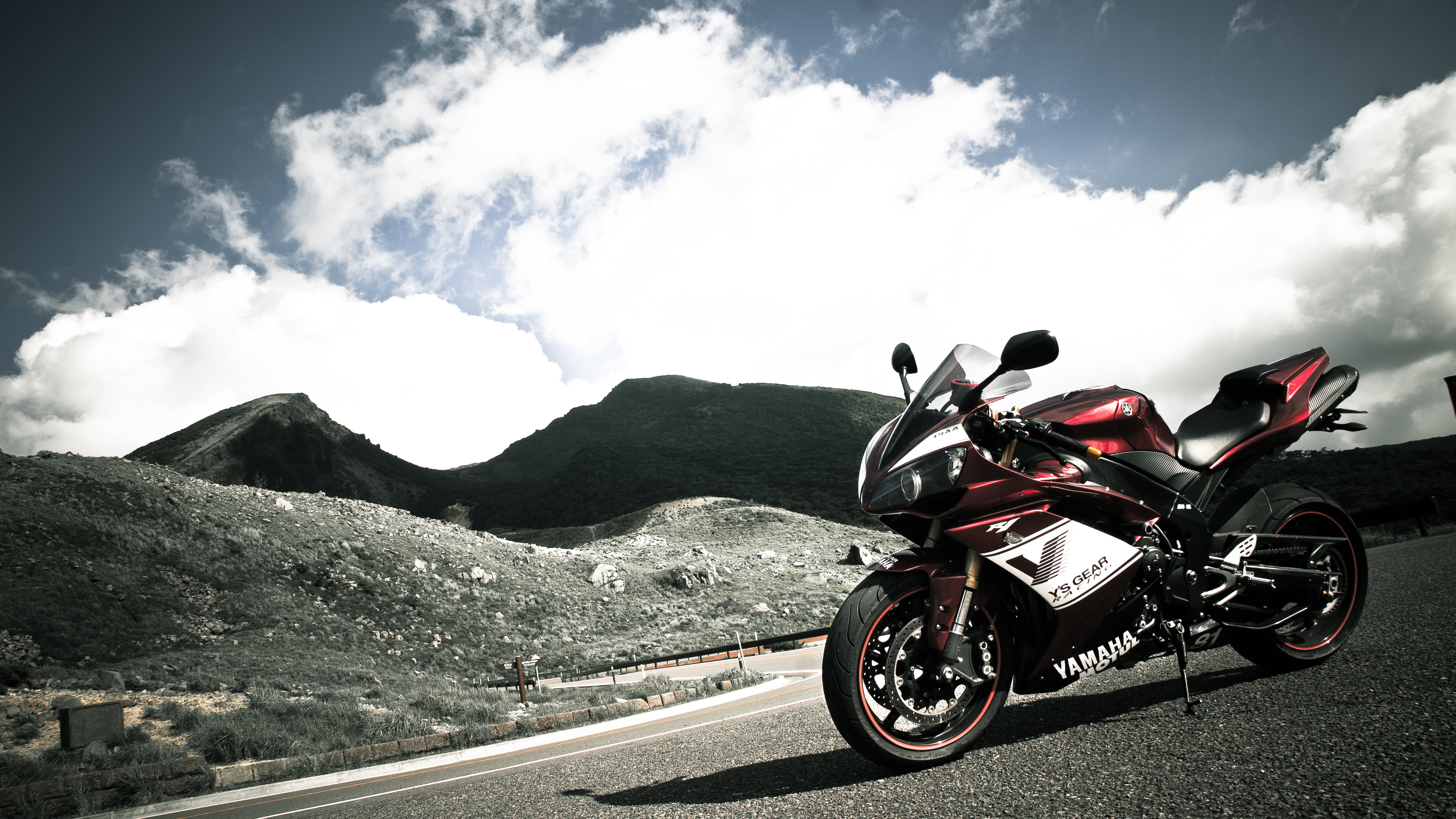 mountain, road, outdoors, biker, red, mountain range, sportbike, transportation, cloud - sky, real people, bike, non-urban scene, riding, 4K, motorcycle, HD Wallpaper
