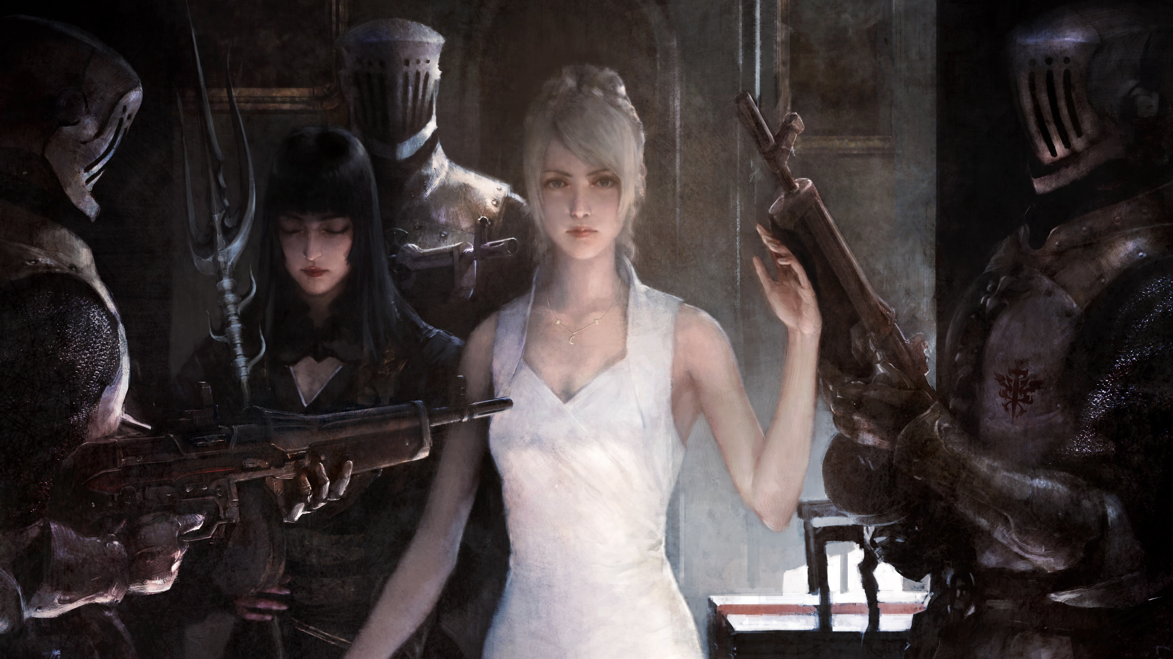 female likeness, human representation, 4K, adult, 4K, Final Fantasy XV, waist up, portrait, Luna, retail display, women, retail, people, young adult, day, HD Wallpaper