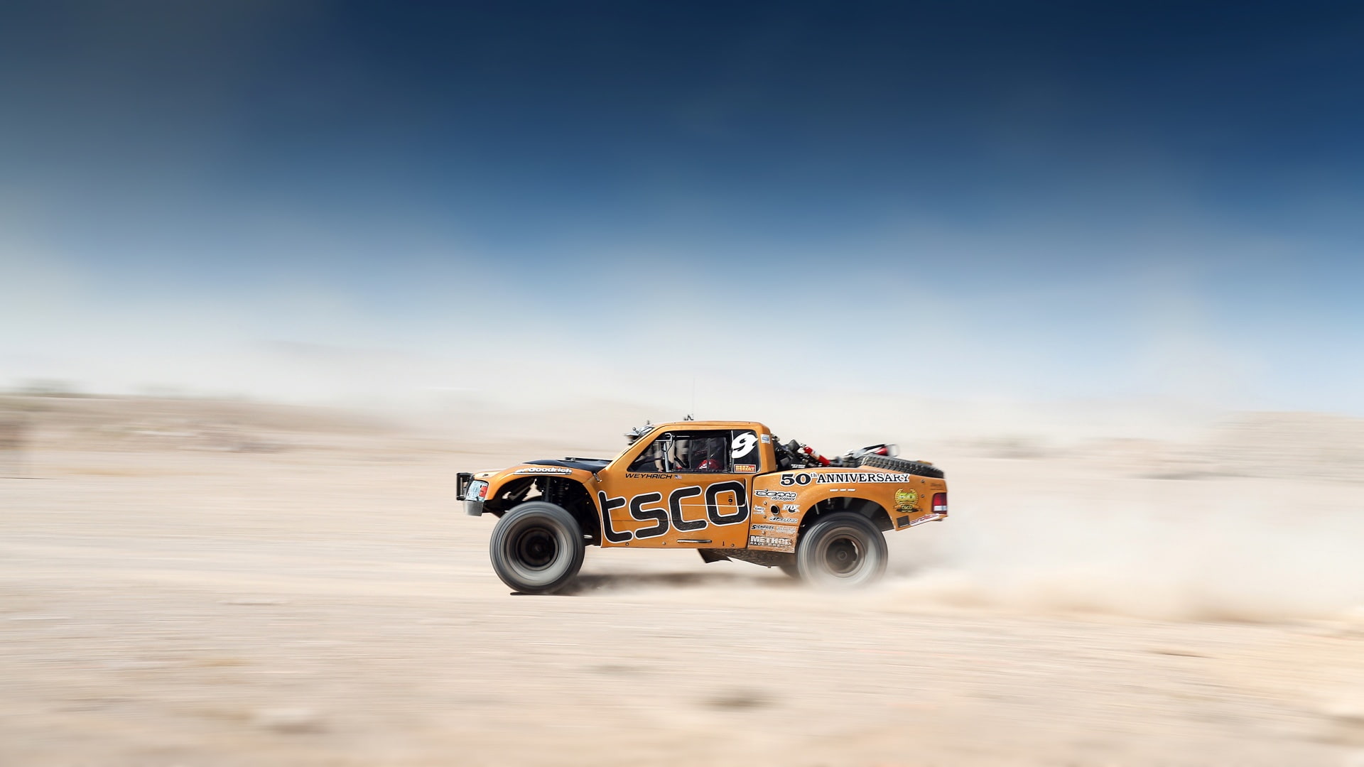 tsco, Offroad, black, Race, Desert, Car, yellow, truck, pick, 1080P, Background, Blur, HD Wallpaper