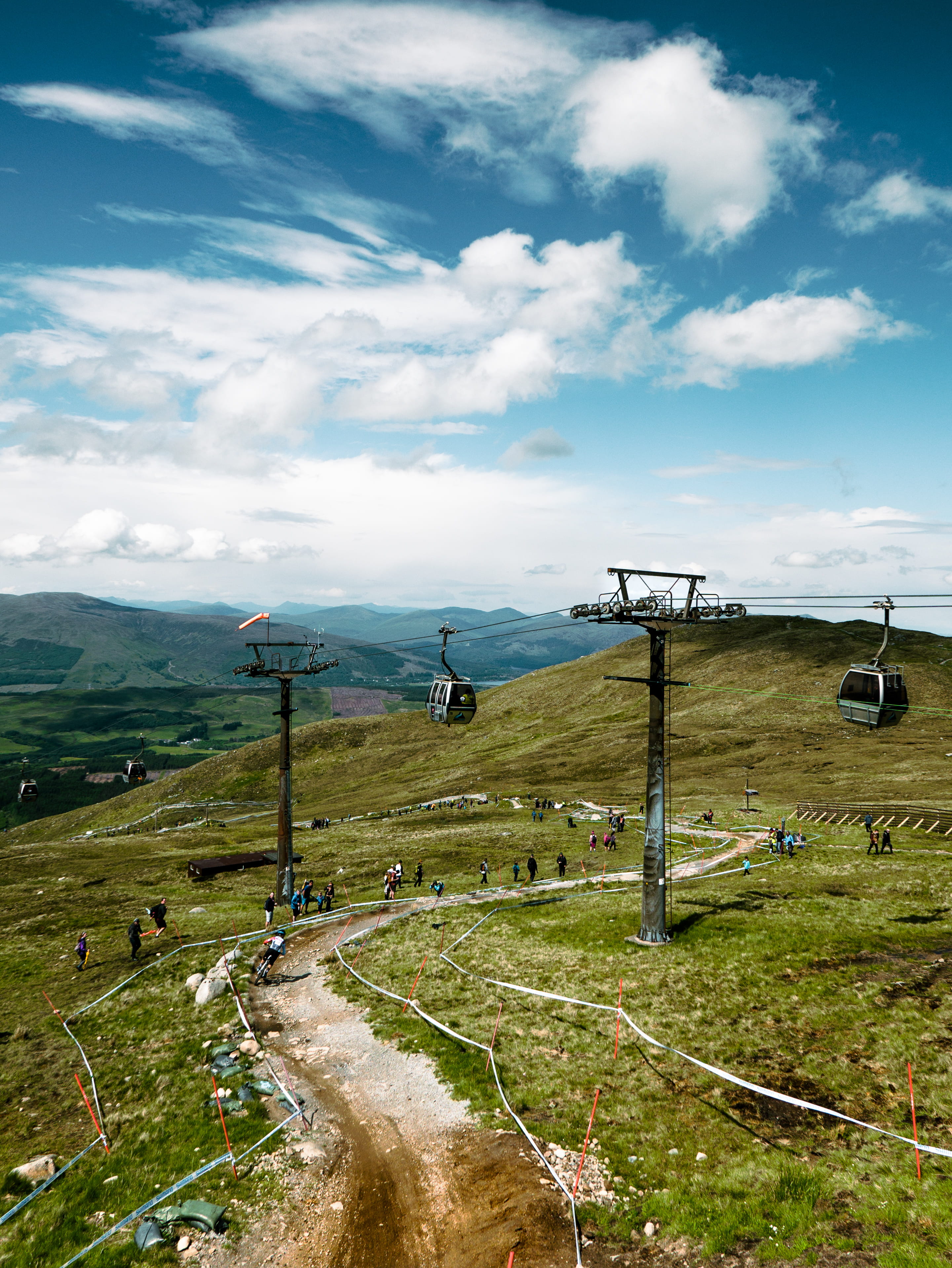 torlundy, dirt, clear, pylons, non-urban scene, landscape, race, grass, plant, transportation, day, gondola, no people, highlands, nature, sky, mountain, Phone HD Wallpaper