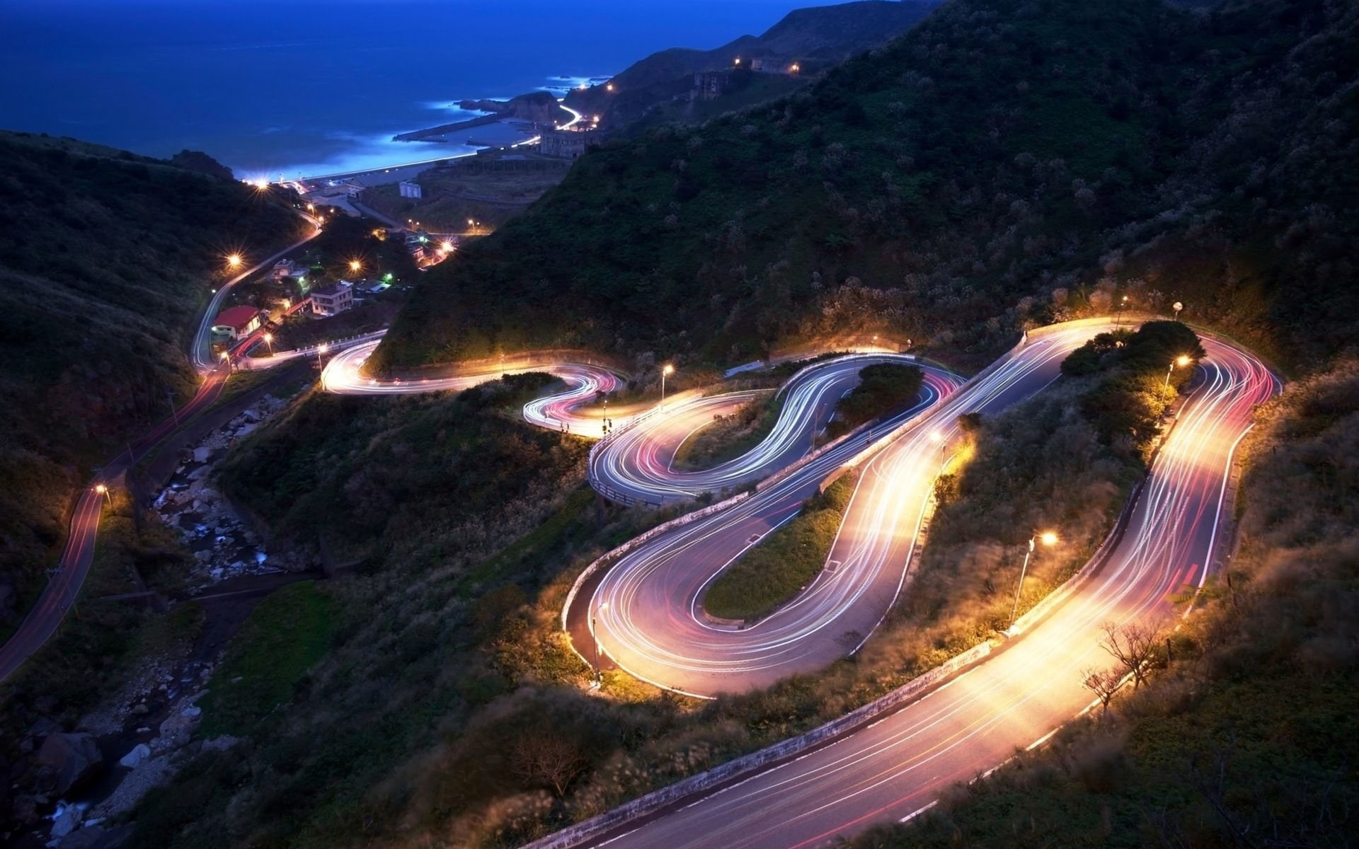 1080P, along, Downhill, Road, Night, Tortuous, Bend, HD Wallpaper