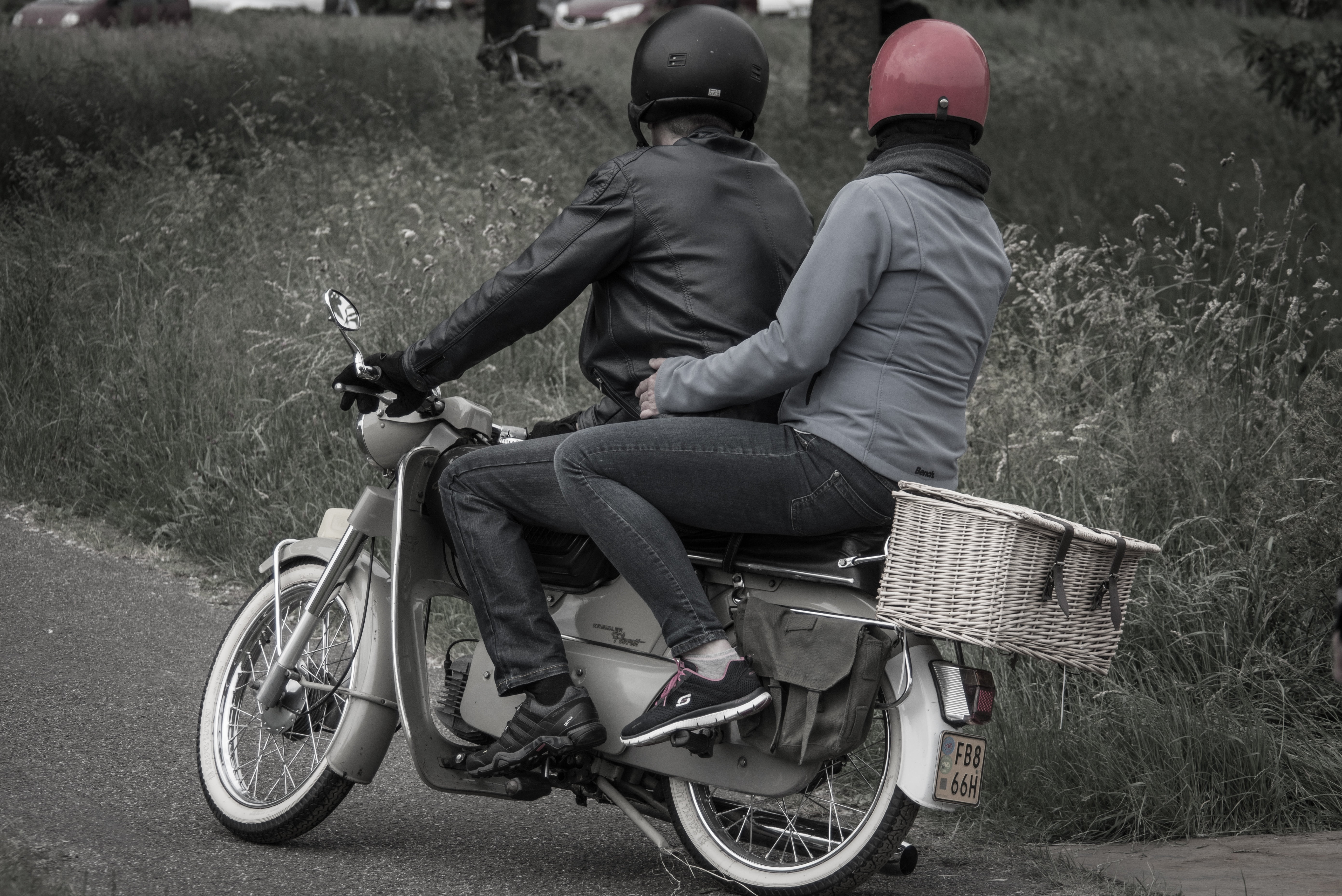 day, summer, two people, real people, young, leisure activity, full length, crash helmet, woman, motorcycle, people, bike, motor, helmet, vehicle, two, HD Wallpaper