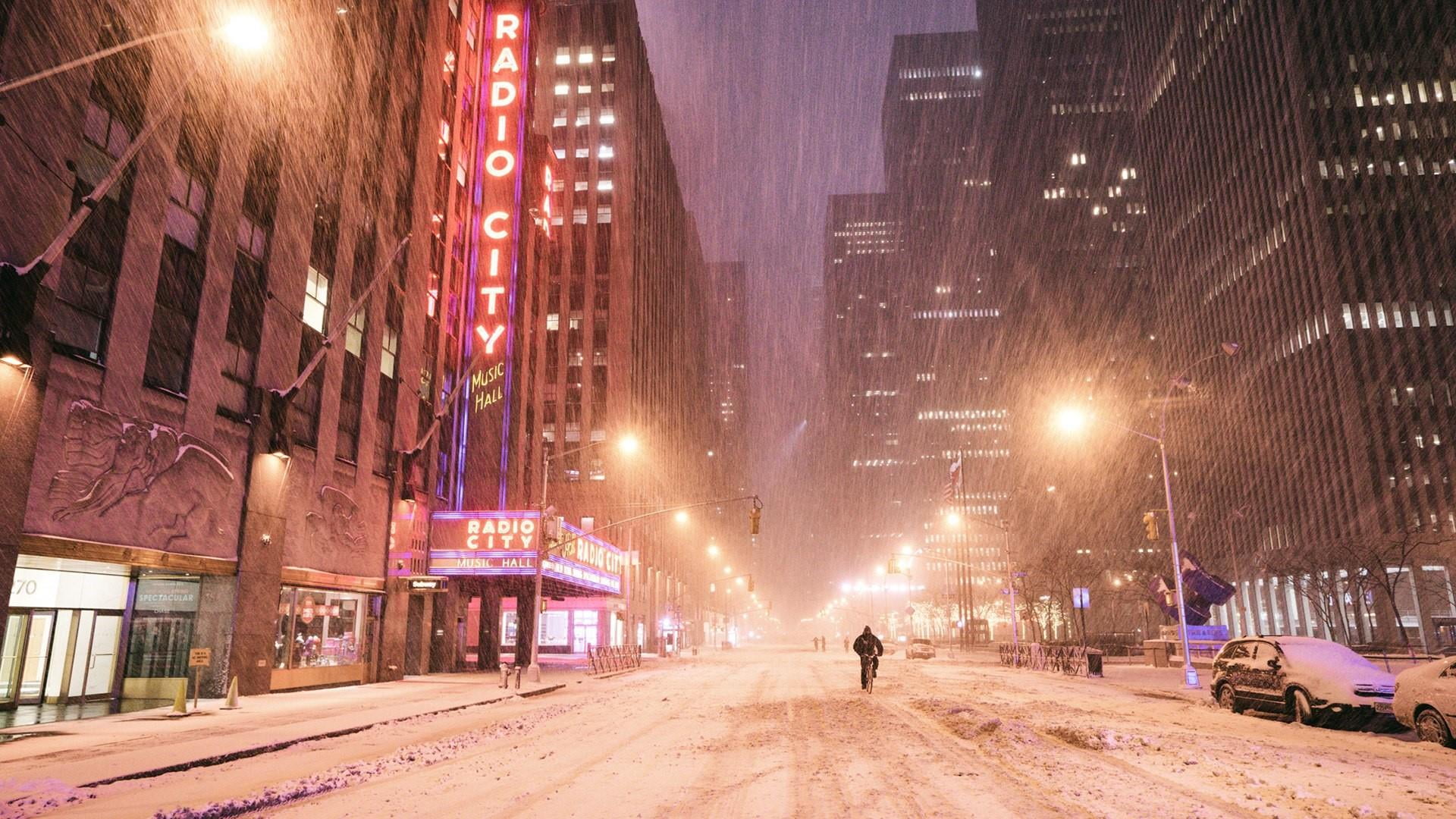new york, illuminated, 1080P, mode of transportation, winter, built structure, downtown, metropolitan area, united states, transportation, skyscraper, HD Wallpaper