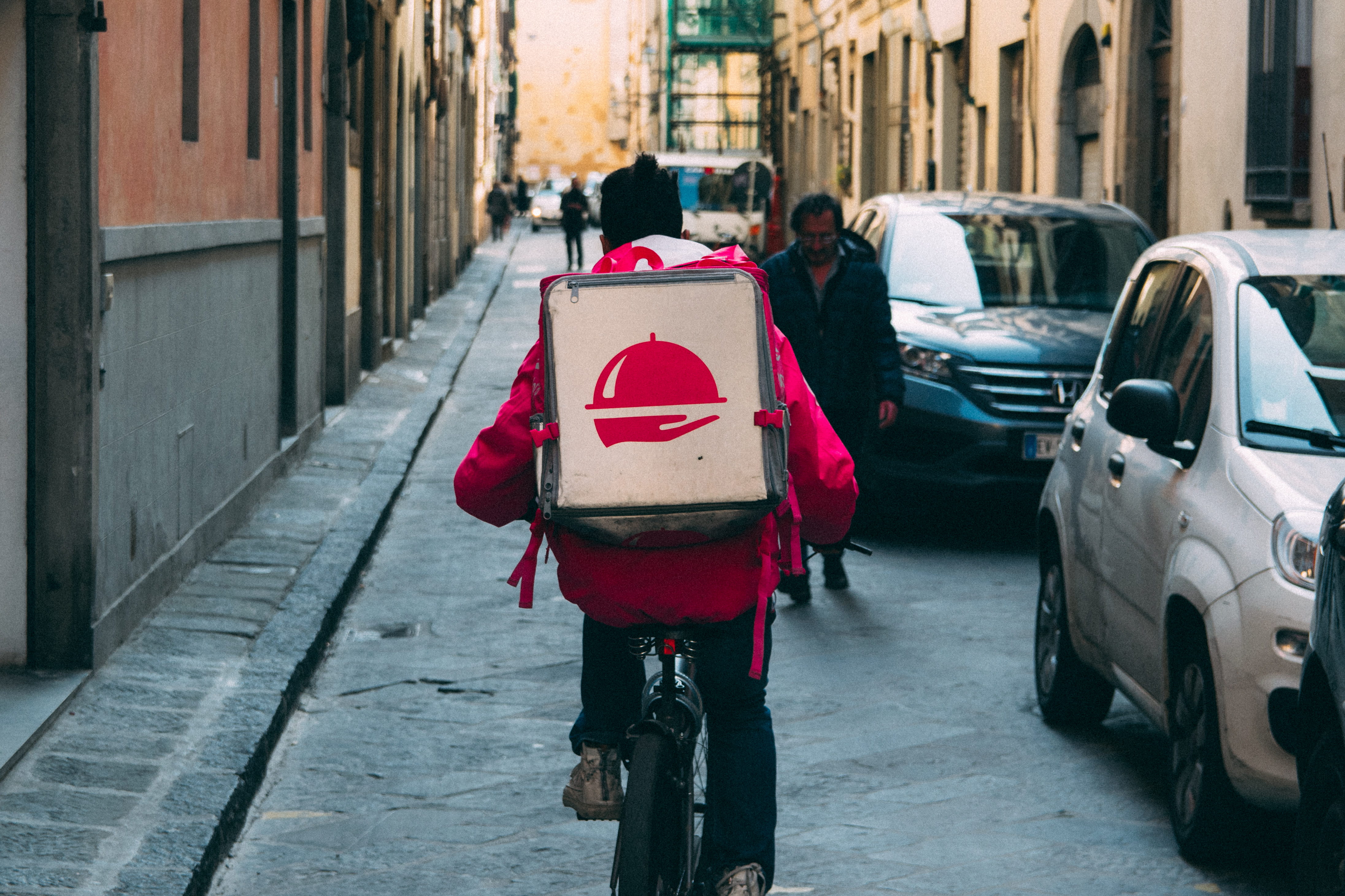 motor vehicle, 4K, riding, person, transportation, direction, the way forward, luggage, delivery bike, automobile, city life, land vehicle, men, italy, HD Wallpaper