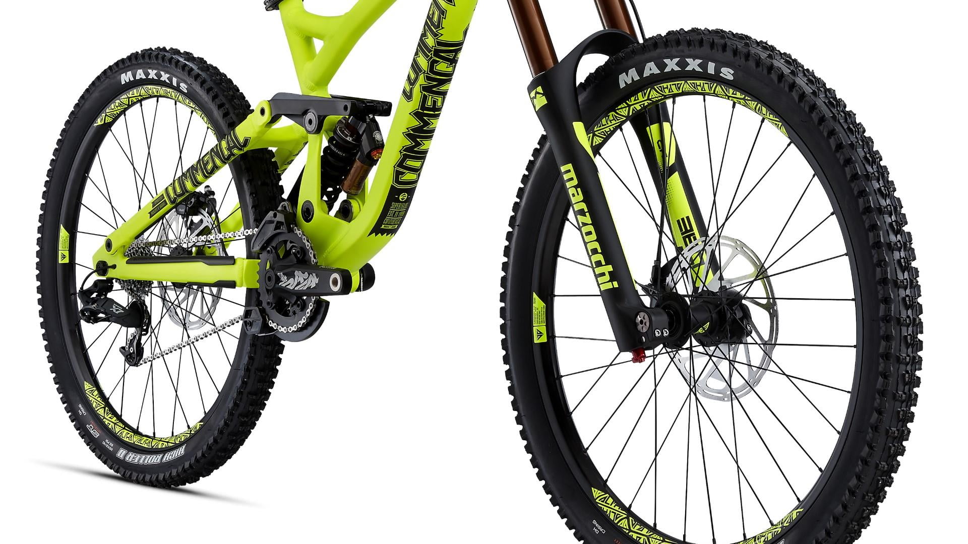 cut out, land vehicle, sport, day, nature, 1080P, black color, tire, studio shot, mtb, bike, spoke, commencal, gear, bicycle, wheel, green color, metal, HD Wallpaper