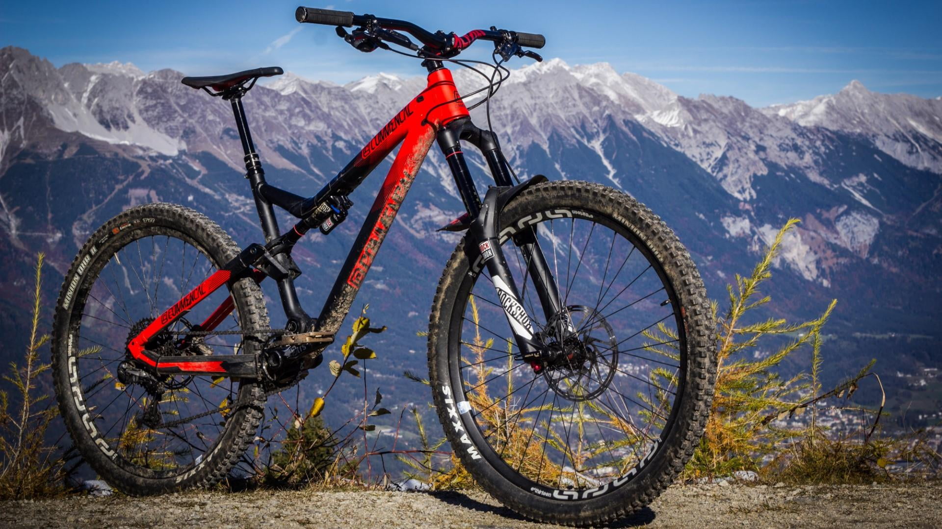 cold temperature, mountain, scenics - nature, commencal, bicycle, land vehicle, mountain range, tire, mountains, bike, rock, 1080P, snow, stationary, sport, HD Wallpaper