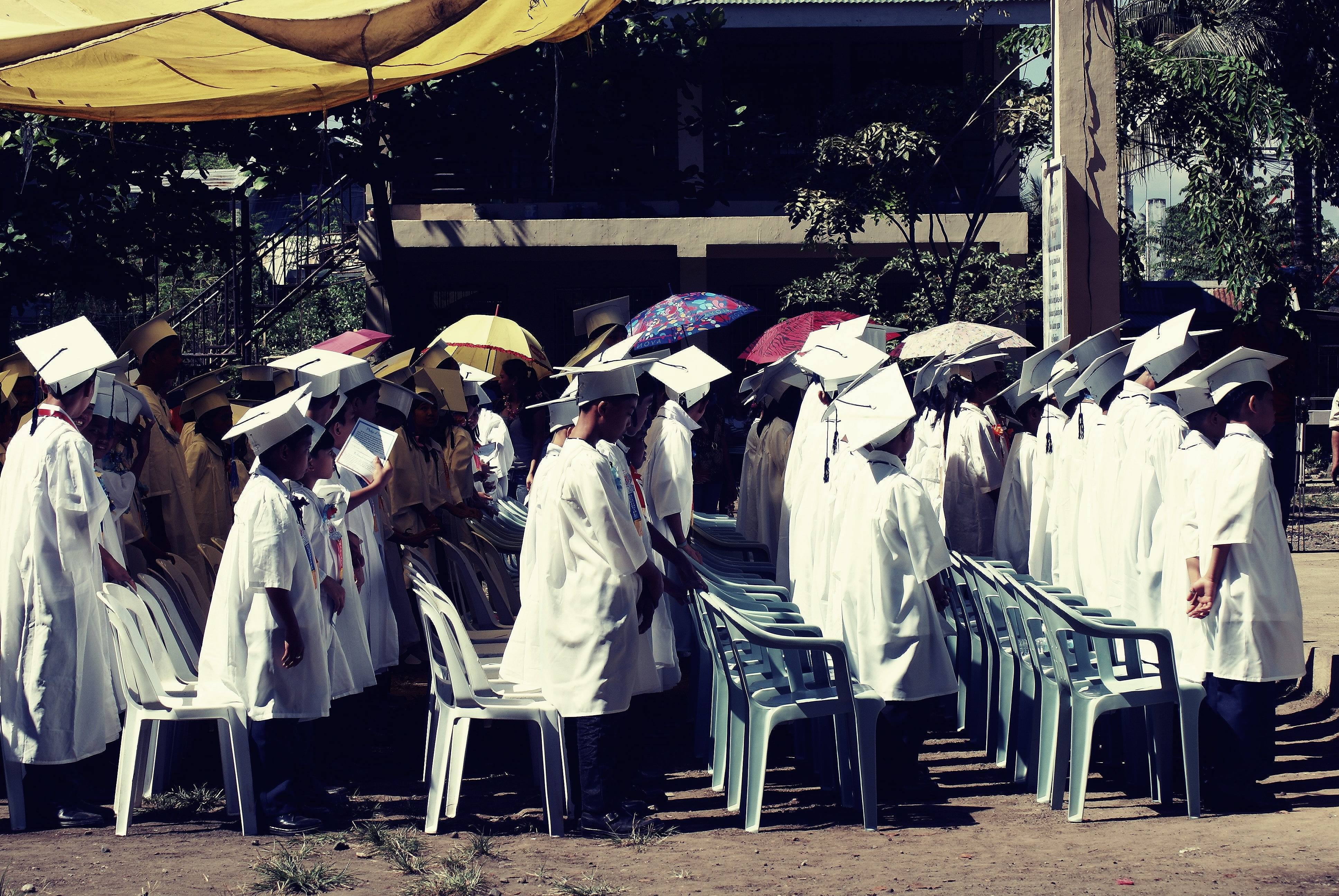 large group of people, city, graduation, nature, ceremony, children, school, protection, wearing, building exterior, lifestyles, people, umbrellas, 4K, HD Wallpaper