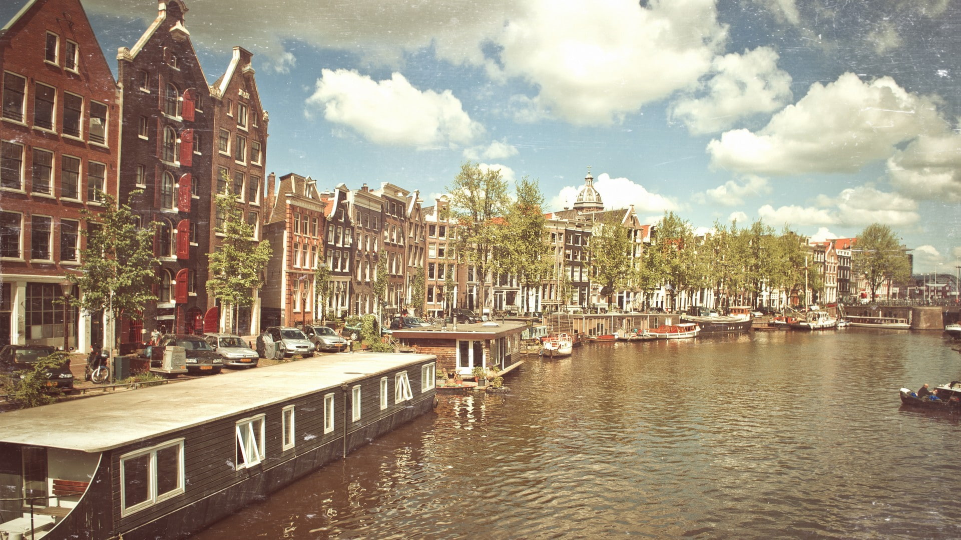 Amsterdam, building, building exterior, day, sky, sailboat, river, mode of transportation, moored, no people, cityscape, marina, nature, residential district, HD Wallpaper
