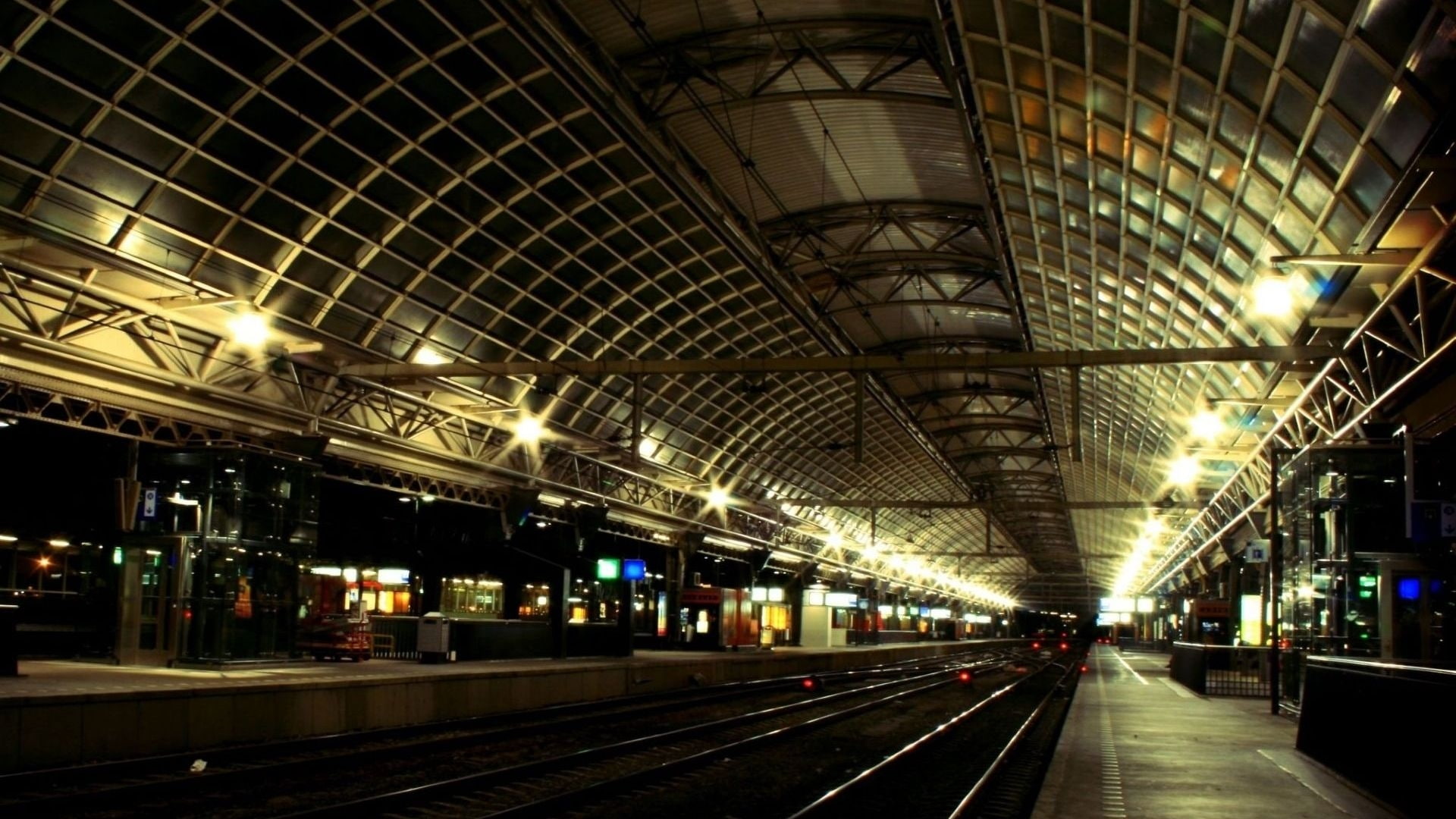 Amsterdam Central Station, transportation, railroad station, public transportation, built structure, train, Building, illuminated, railroad station platform, HD Wallpaper