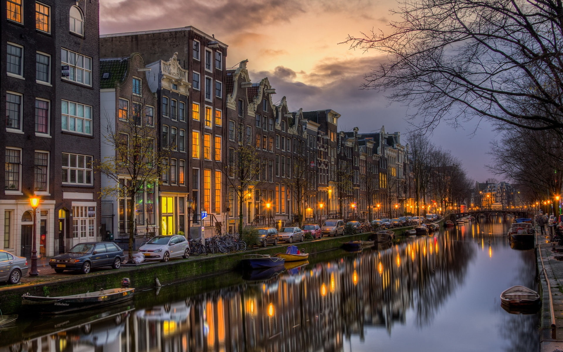 Amsterdam, Holland, Houses, Night, 1080P, Netherlands, North, Boats, Lights, HD Wallpaper