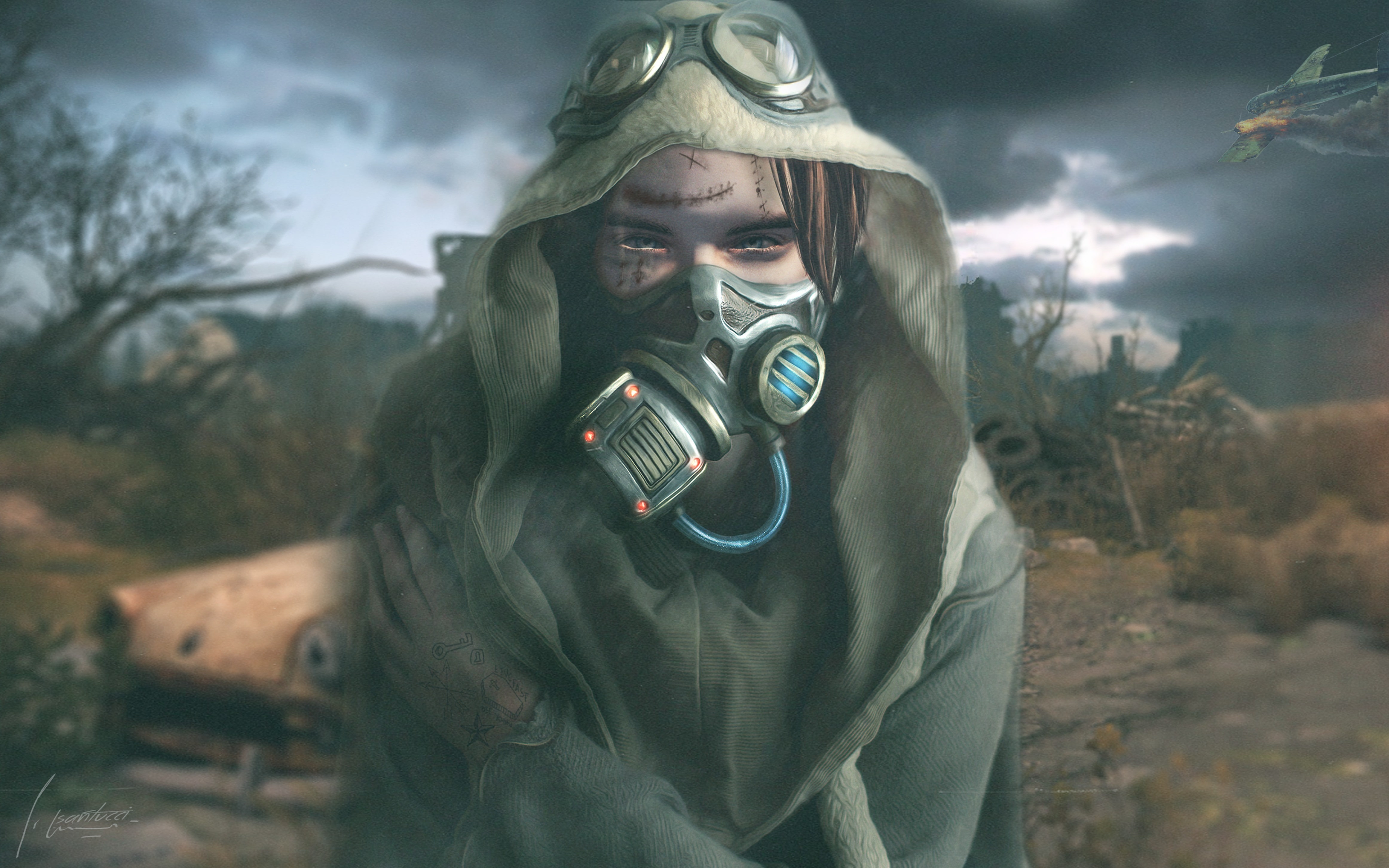 gas masks, science fiction, apocalyptic, artwork, women, 4K, HD Wallpaper
