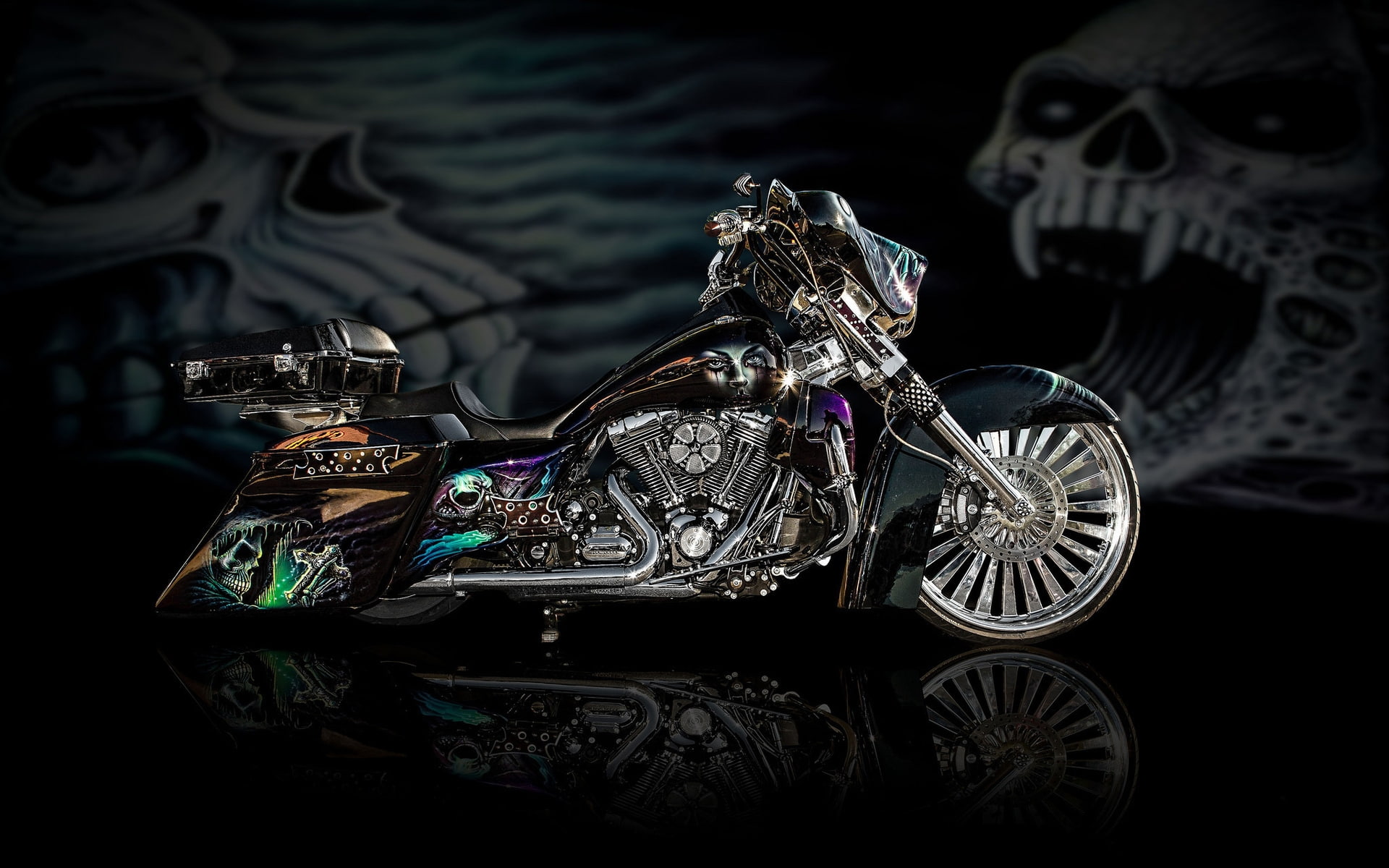 airbrush, motorcycle, 1080P, airbrushed, design, purple, cool, cruiser, HD Wallpaper