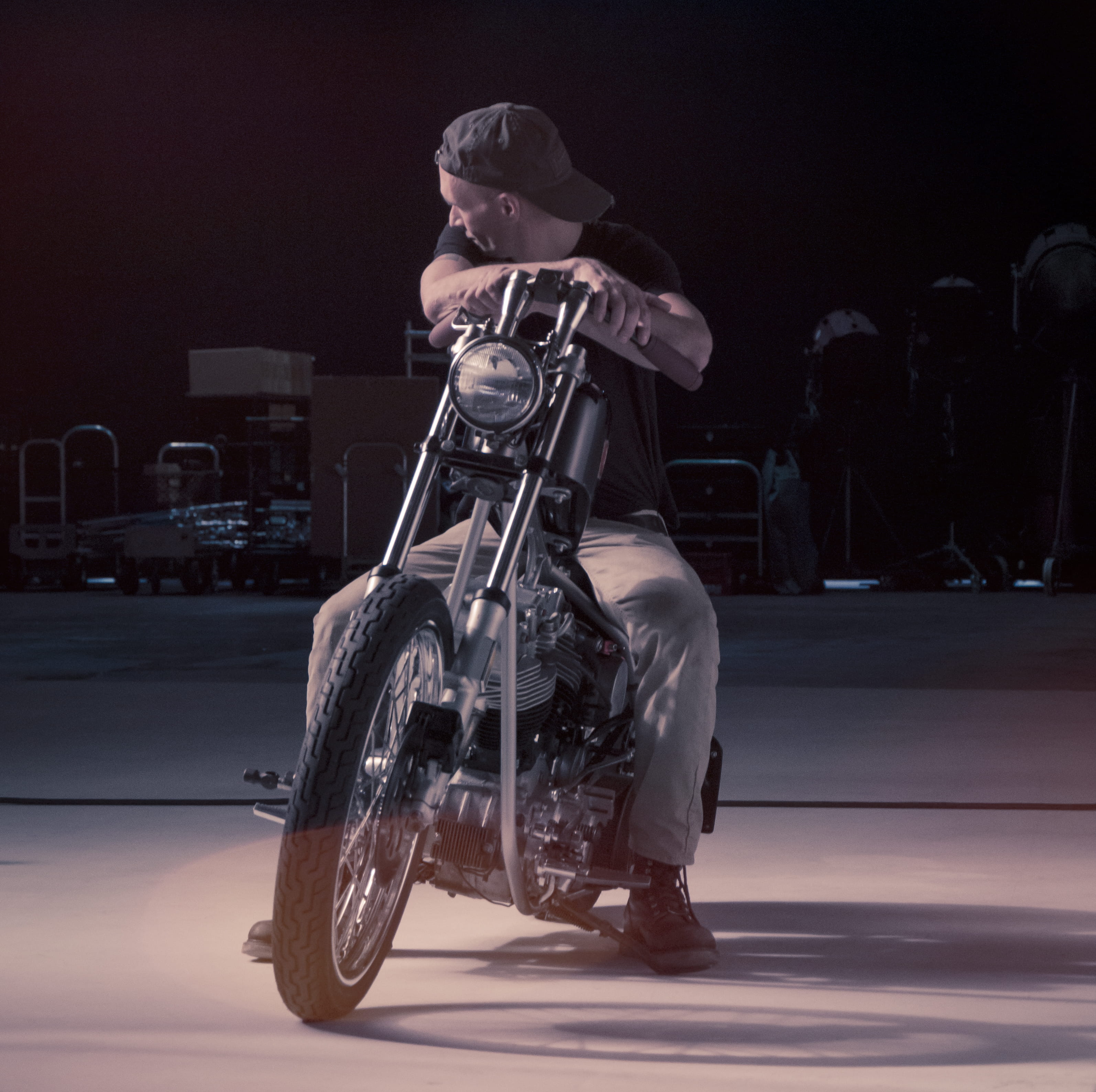 young adult, adult, shovelhead, 2K, city, custom, power, motorcycle, indoors, side view, wheels, sport, custom chopper, standing, car, custom bike, lens flare, HD Wallpaper