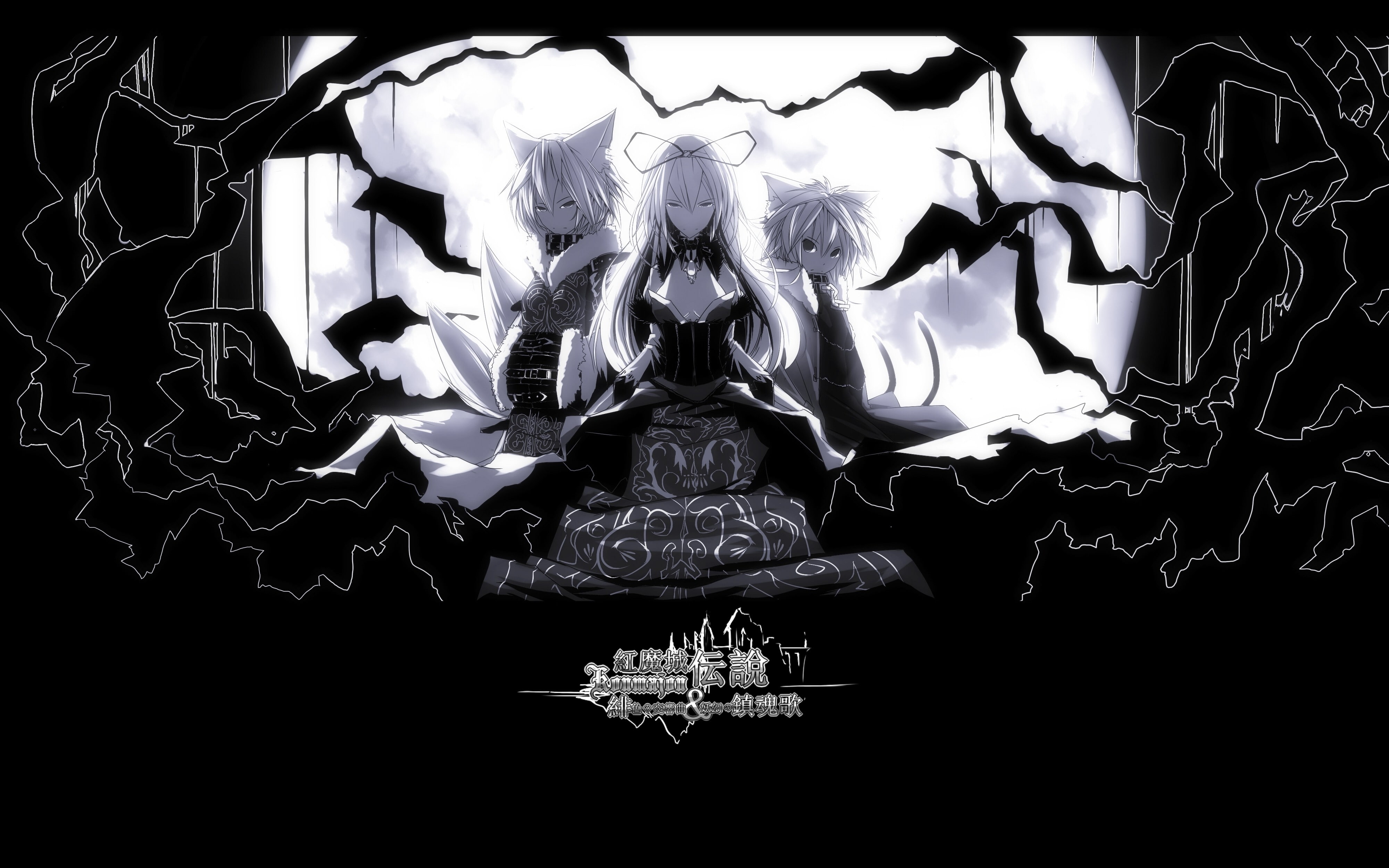 long, short, 4K, Cleavage, ribbons, yakumo, art, ch, yukari, nekomimi, monochrome, hd, hair, Touhou, animal, ears, badass, HD Wallpaper