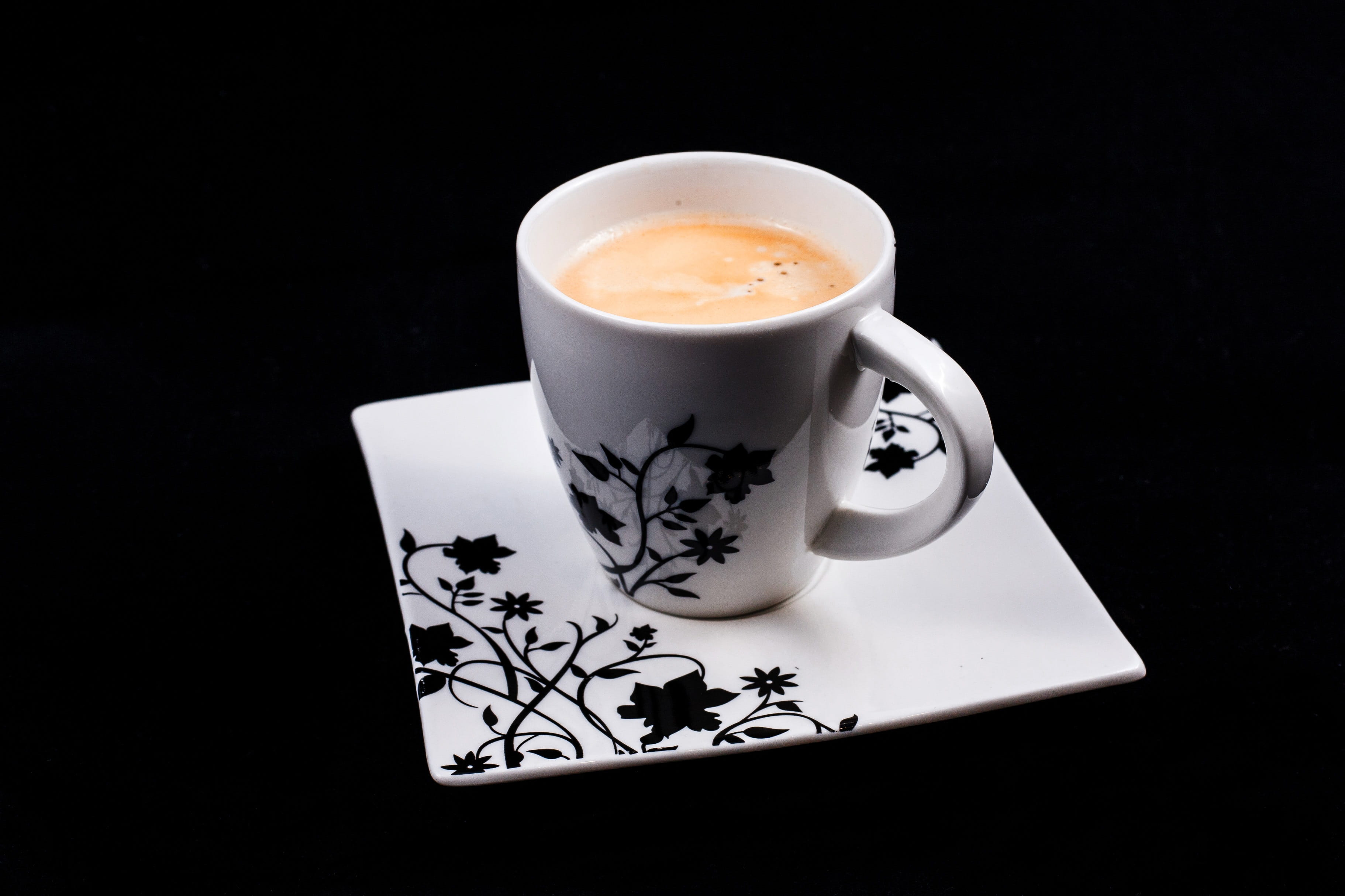 hot drink, aroma, still life, food and drink, teacup, espresso, food, hot, coffee - drink, drink, cup, black, the smell of, tea cup, coffee cup, floral pattern, HD Wallpaper