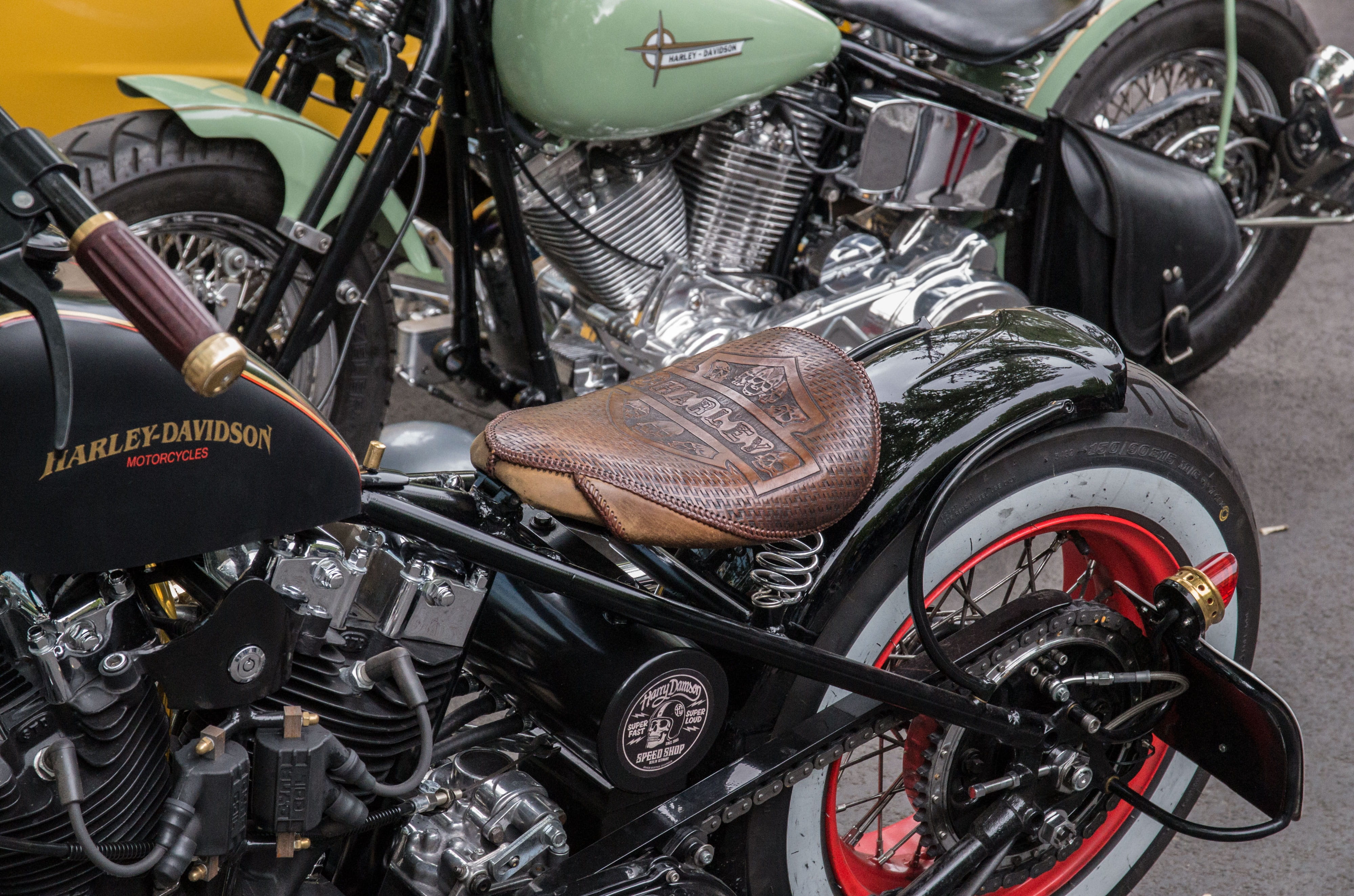 land vehicle, 4K, transport system, harley davidson, shopping, two wheeled vehicle, no people, machine, shiny, close-up, bicycle, chrome, day, engine, HD Wallpaper