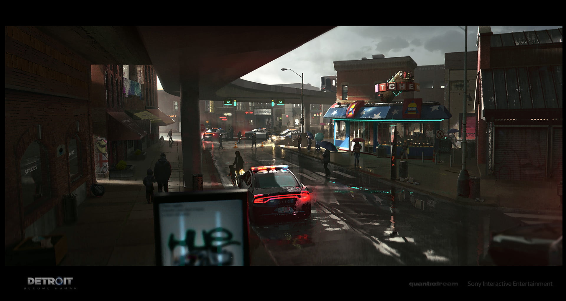 Antoine Boutin, digital, futuristic, Detroit become human, artwork, people, video games, 1080P, city, HD Wallpaper