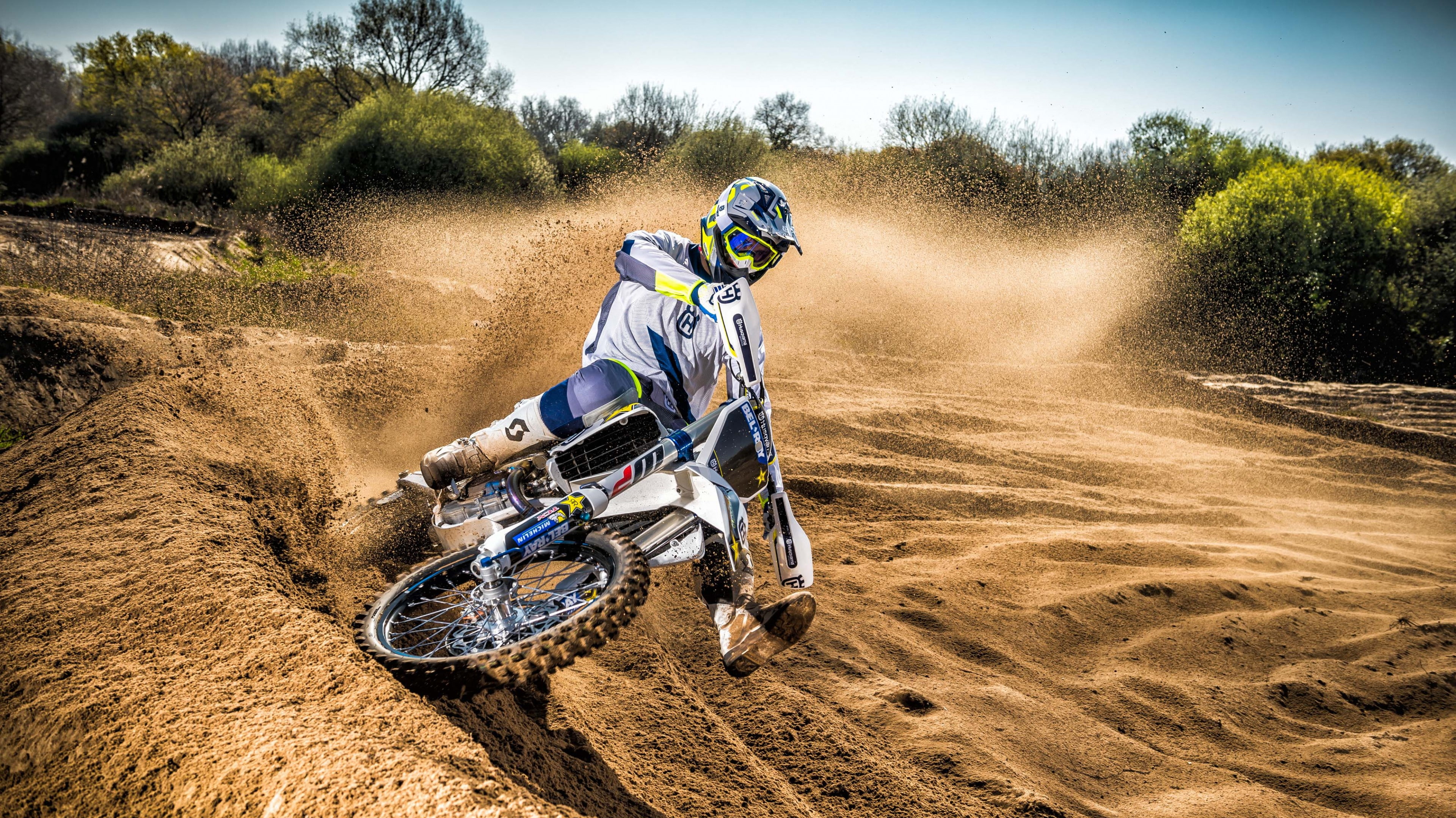 dirtbike, white, Husqvarna TC250, s, 4K, drift, men, motocross, motocross range unveiled, HD Wallpaper