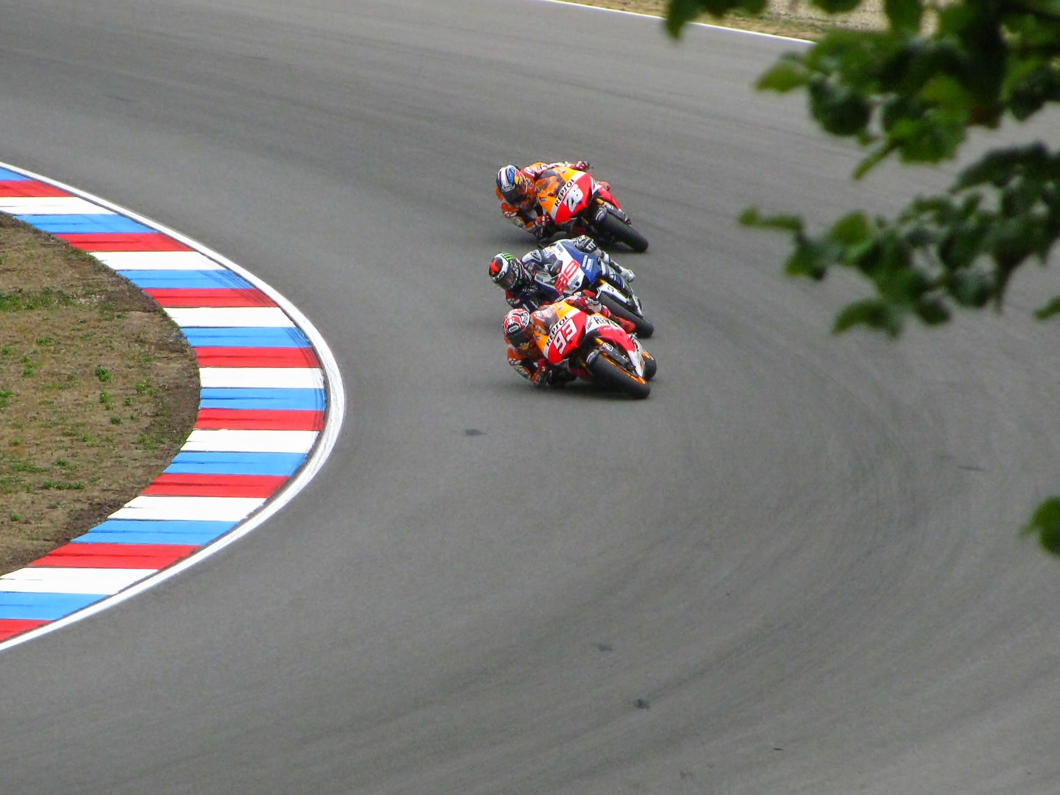 three, track, city, road, sports race, motorsport, motor, motorcycle, sports, honda, toy, sport, wheel, marc marquez, multi colored, racing bike, outdoors, HD Wallpaper