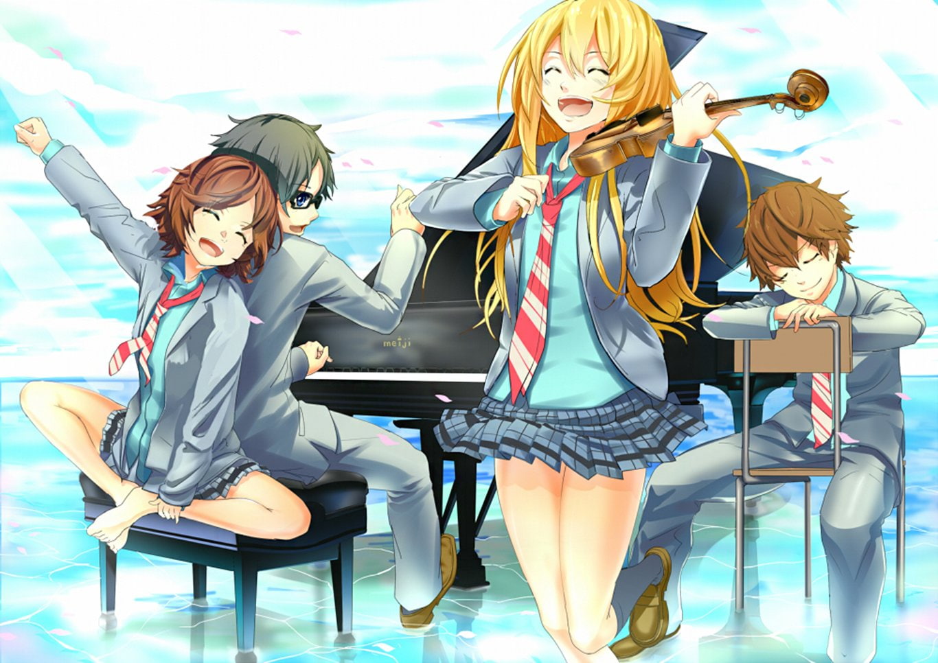 Your Lie in April, 720P, Anime, Kousei Arima, Tsubaki Sawabe, Ryota Watari, Kaori Miyazono, HD Wallpaper