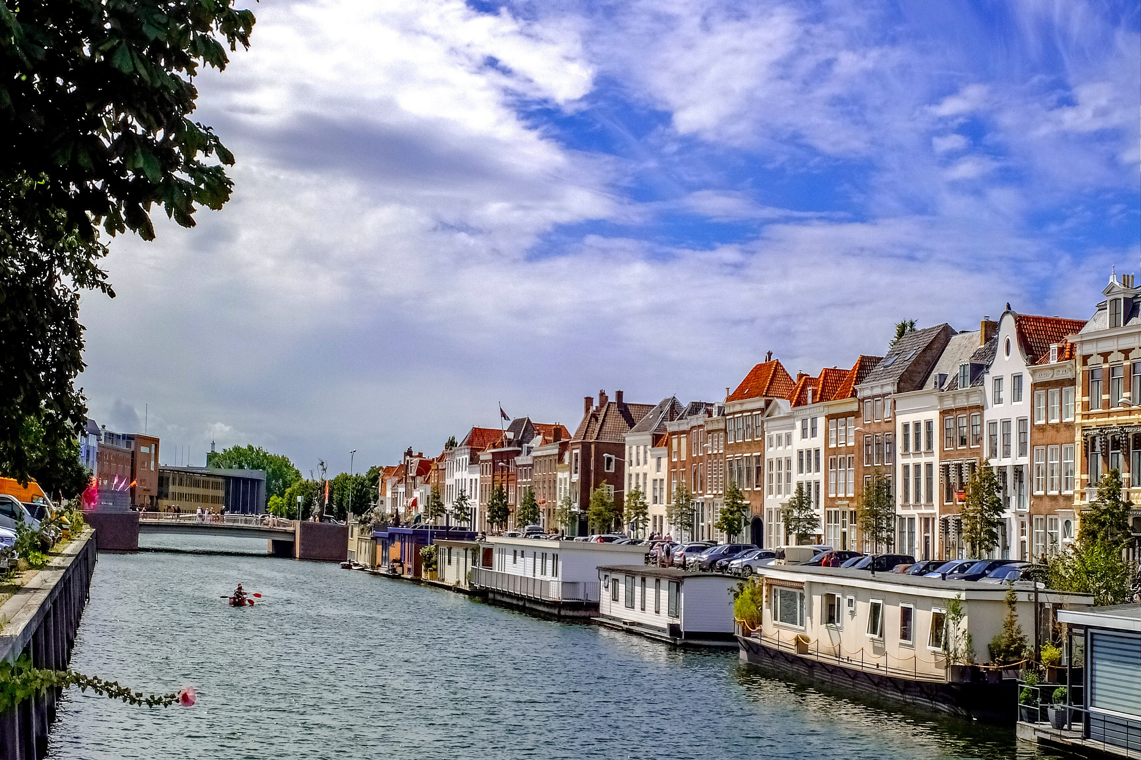 residential district, tree, built structure, middelburg, architecture, europe, nautical vessel, sky, city, outdoors, mode of transportation, holland, building exterior, HD Wallpaper