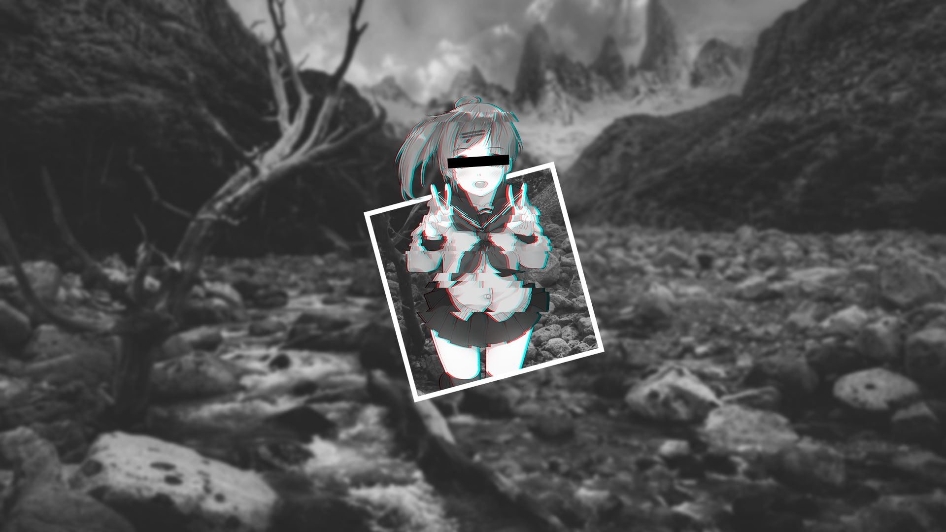 1080P, blurred, anaglyph 3D, anime, glitch art, anime girls, landscape, HD Wallpaper