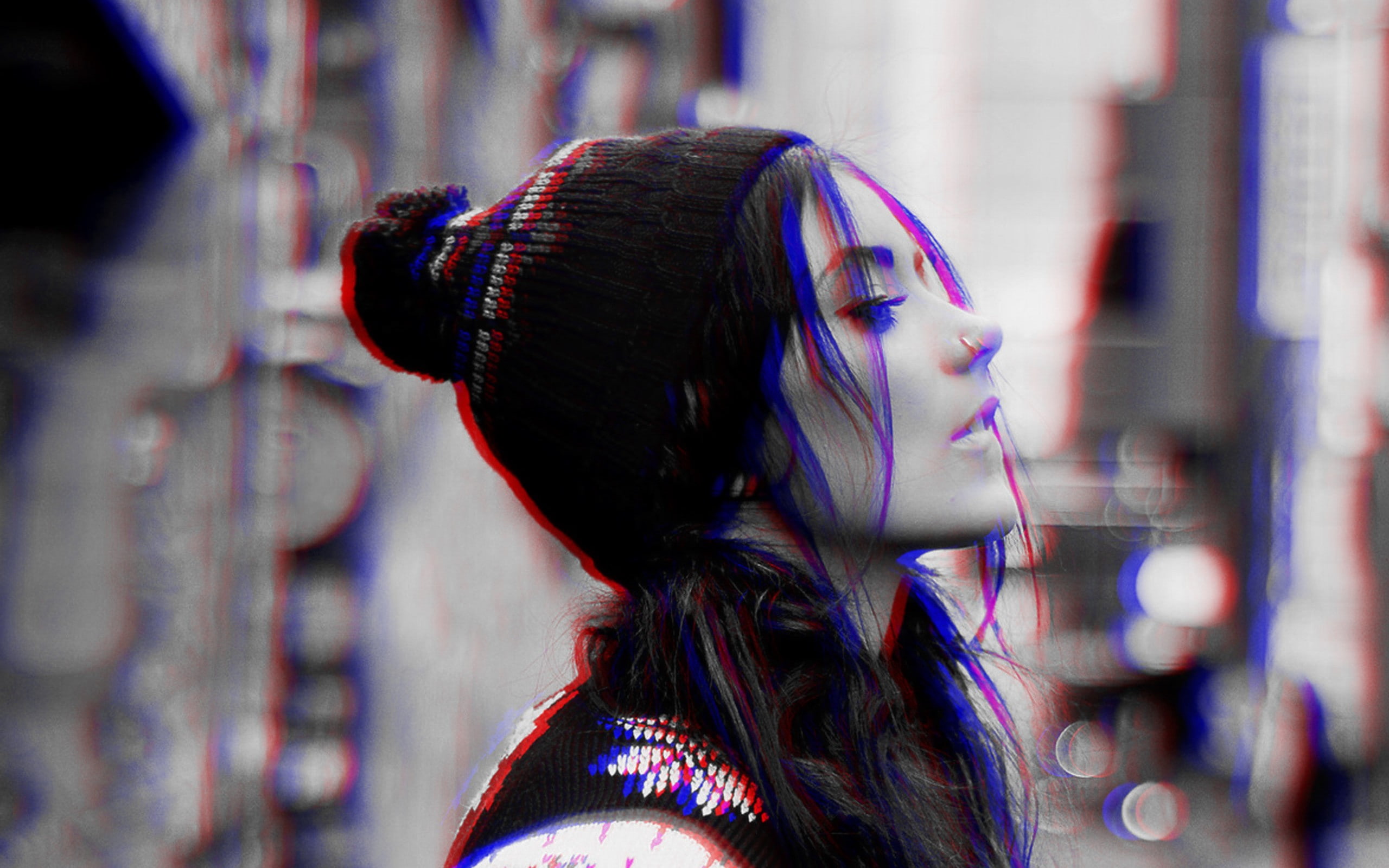 women, 2K, Danielle Mansutti, anaglyph 3D, HD Wallpaper