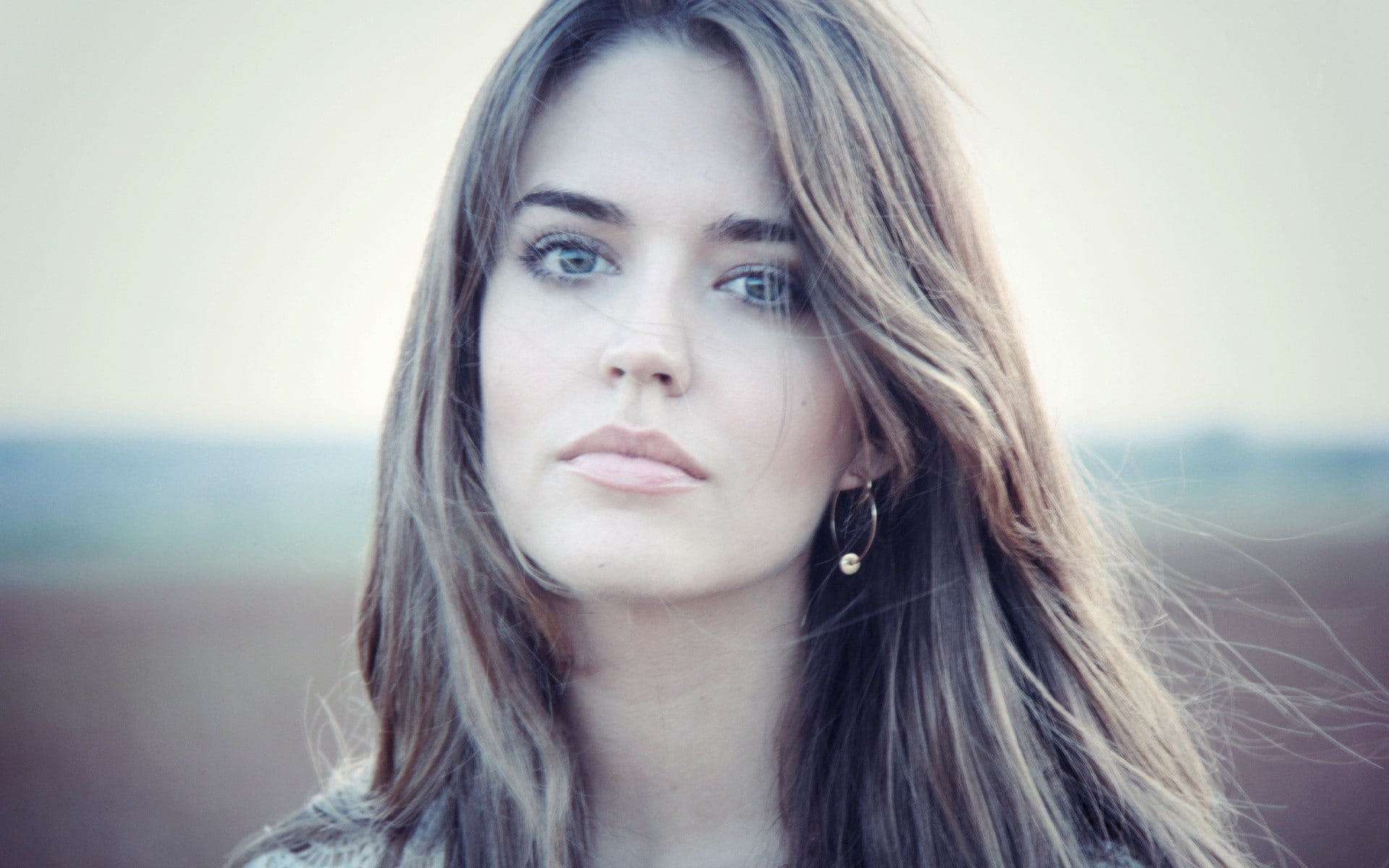 beautiful woman, adult, brunette, hairstyle, beauty, focus on foreground, face, looking at camera, Clara Alonso, sky, long hair, headshot, one person, young adult, HD Wallpaper