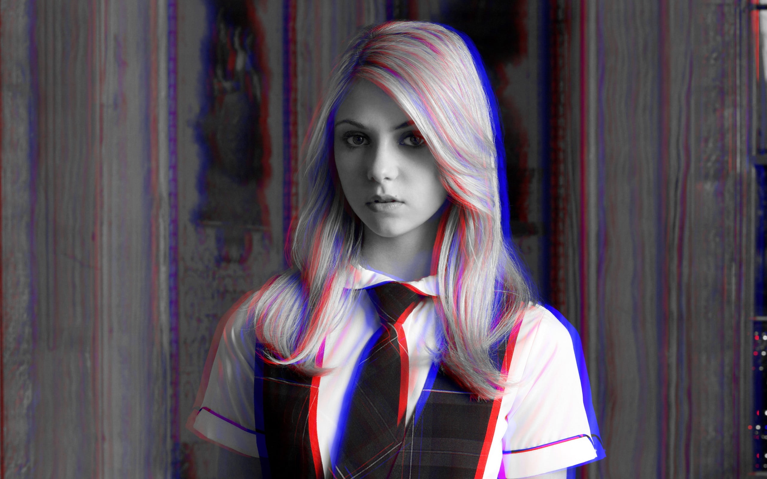 hair, 3D, Taylor Momsen, portrait, young adult, one person, 2K, women, beautiful woman, futuristic, looking, hairstyle, anaglyph 3D, Jenny Humphrey, indoors, HD Wallpaper