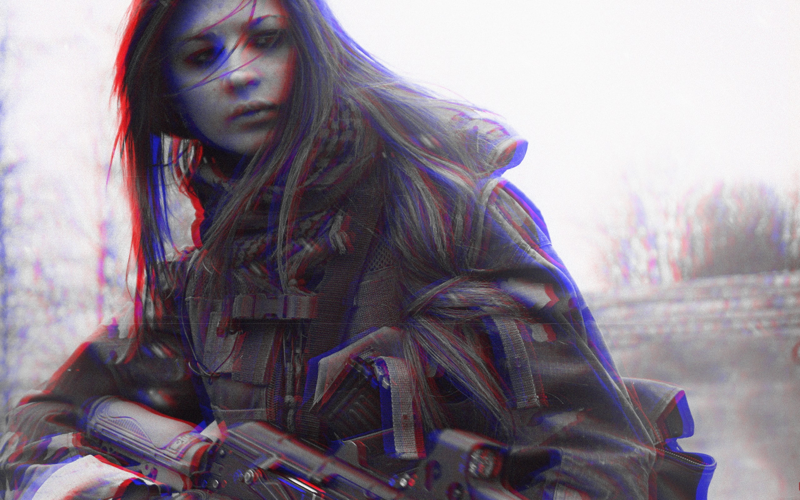 looking, women outdoors, hairstyle, women, beautiful woman, contemplation, anaglyph 3D, looking away, portrait, clothing, hair, young adult, 2K, one person, HD Wallpaper