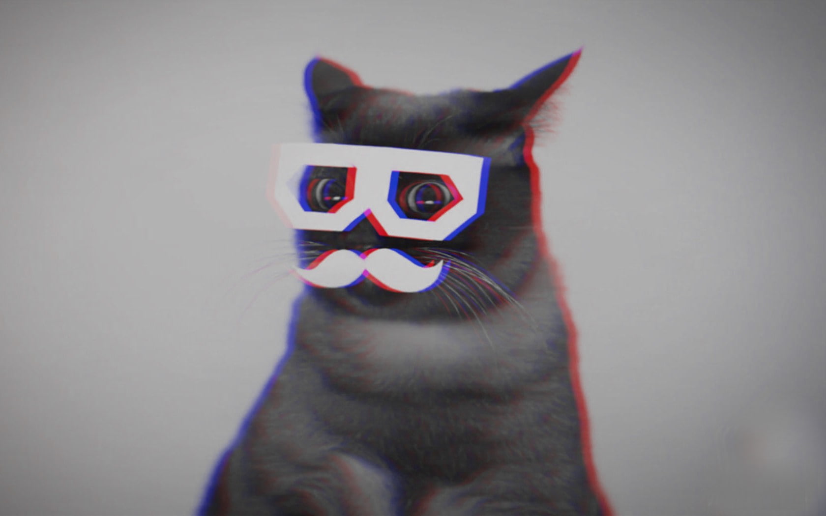 cat, moustache, anaglyph 3D, Skifcha, 720P, HD Wallpaper