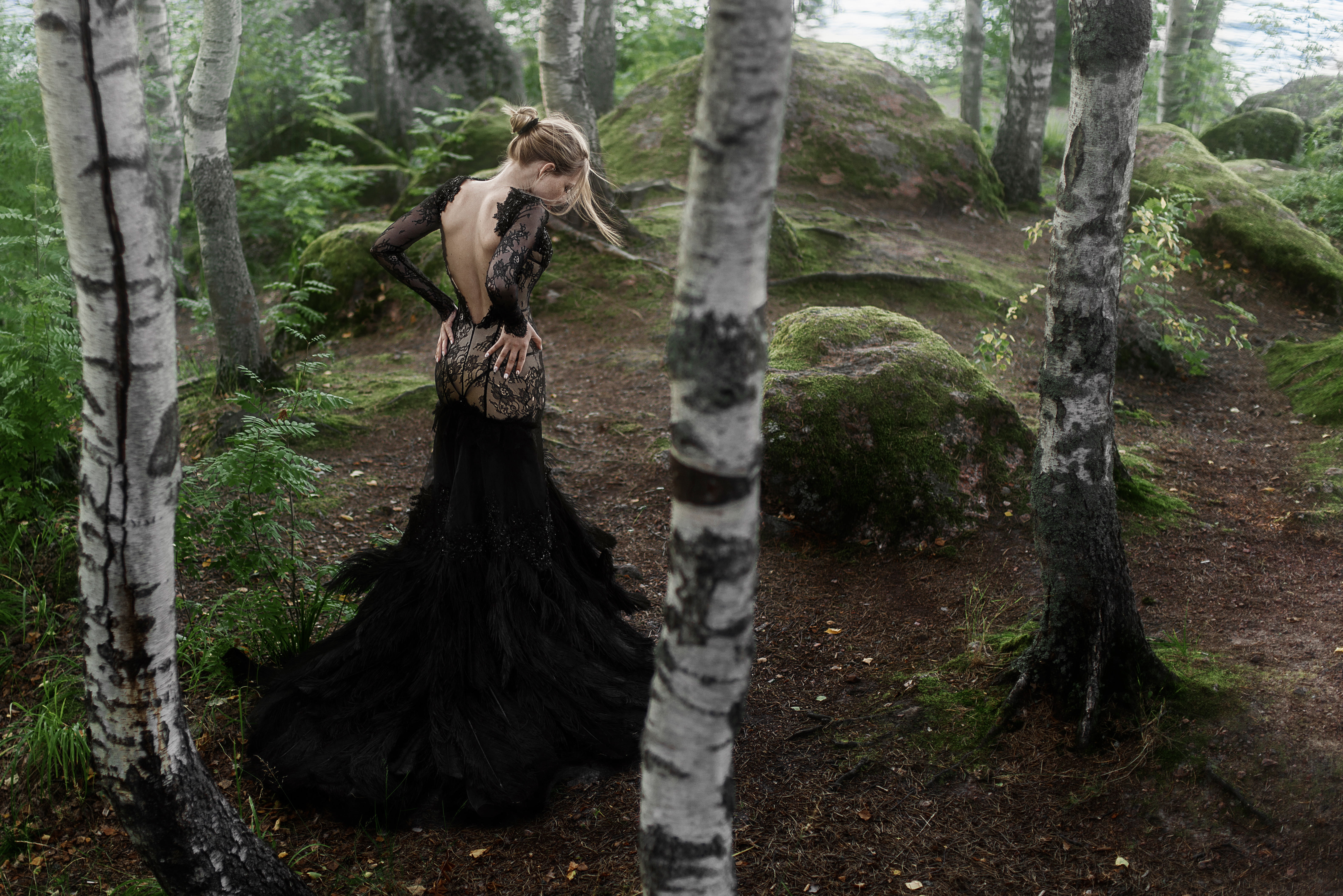 Tatiana Mercalova, dress, 5K, trees, Olga Kobzar, girl, HD Wallpaper