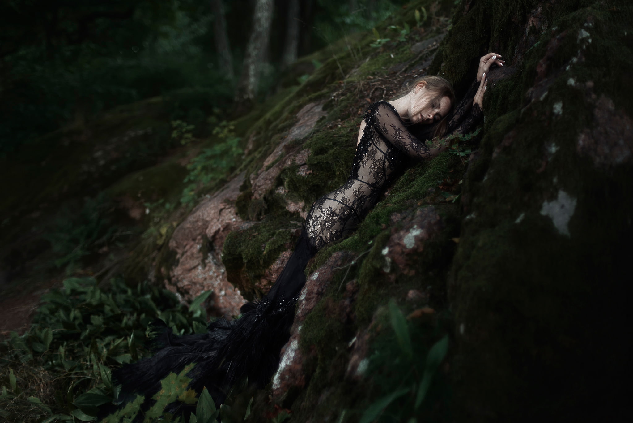 Olga Kobzar, stone, dress, 1080P, Tatiana Mercalova, girl, HD Wallpaper