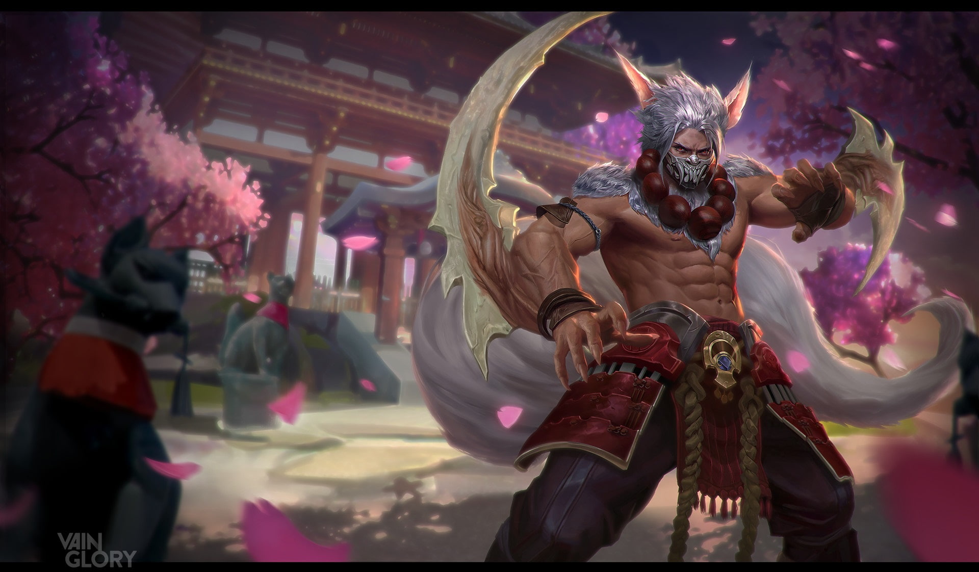 Skil, spring, Mushk Rizvi, art, Sakura, 1080P, Illustrator, warrior, fantasy, the game, Vainglory: Taka T3, HD Wallpaper