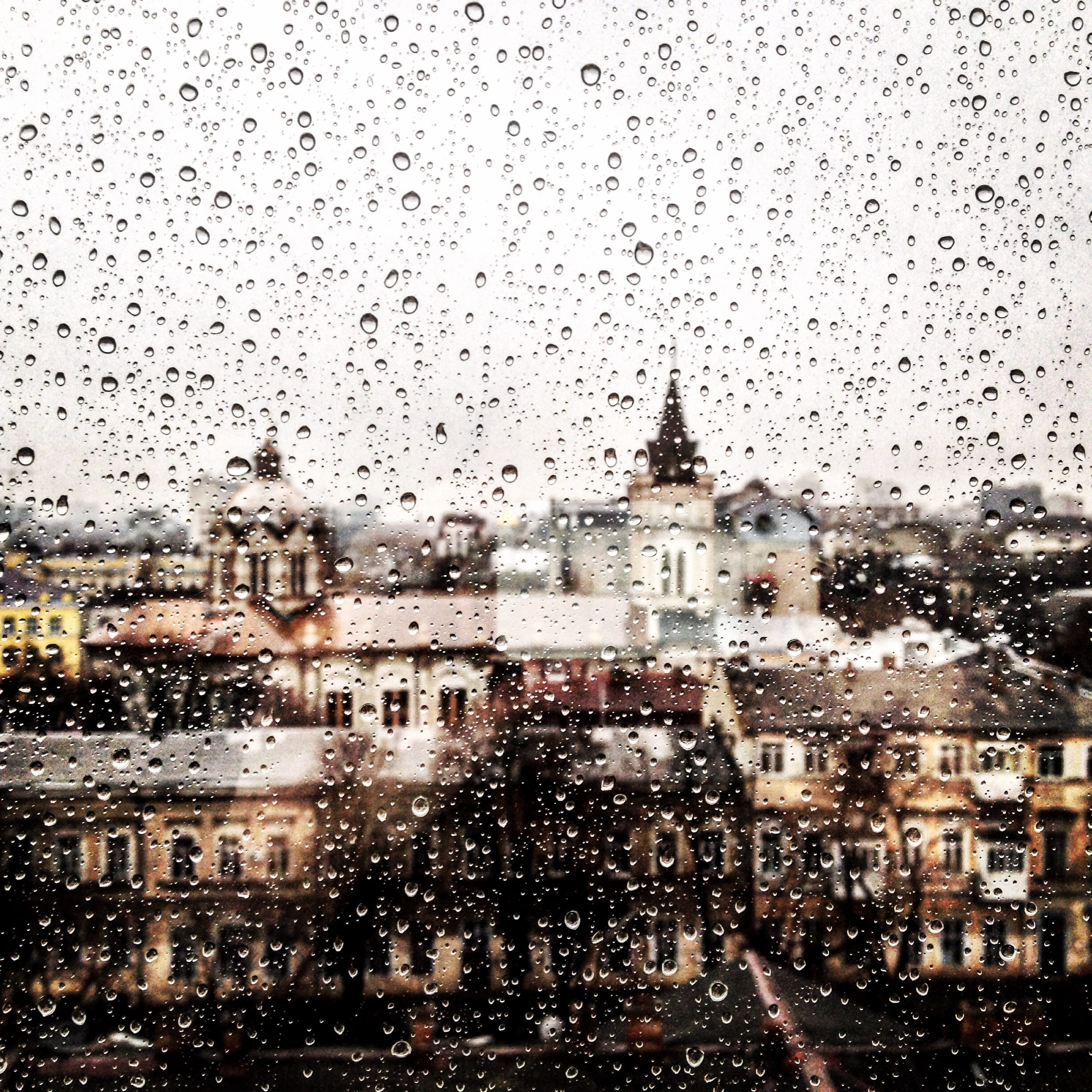 cityscape, building, outdoors, raindrop, water, textured effect, nature, window, glass - material, landscape, rain, transparent, focused, tear, clear, building exterior, Phone HD Wallpaper