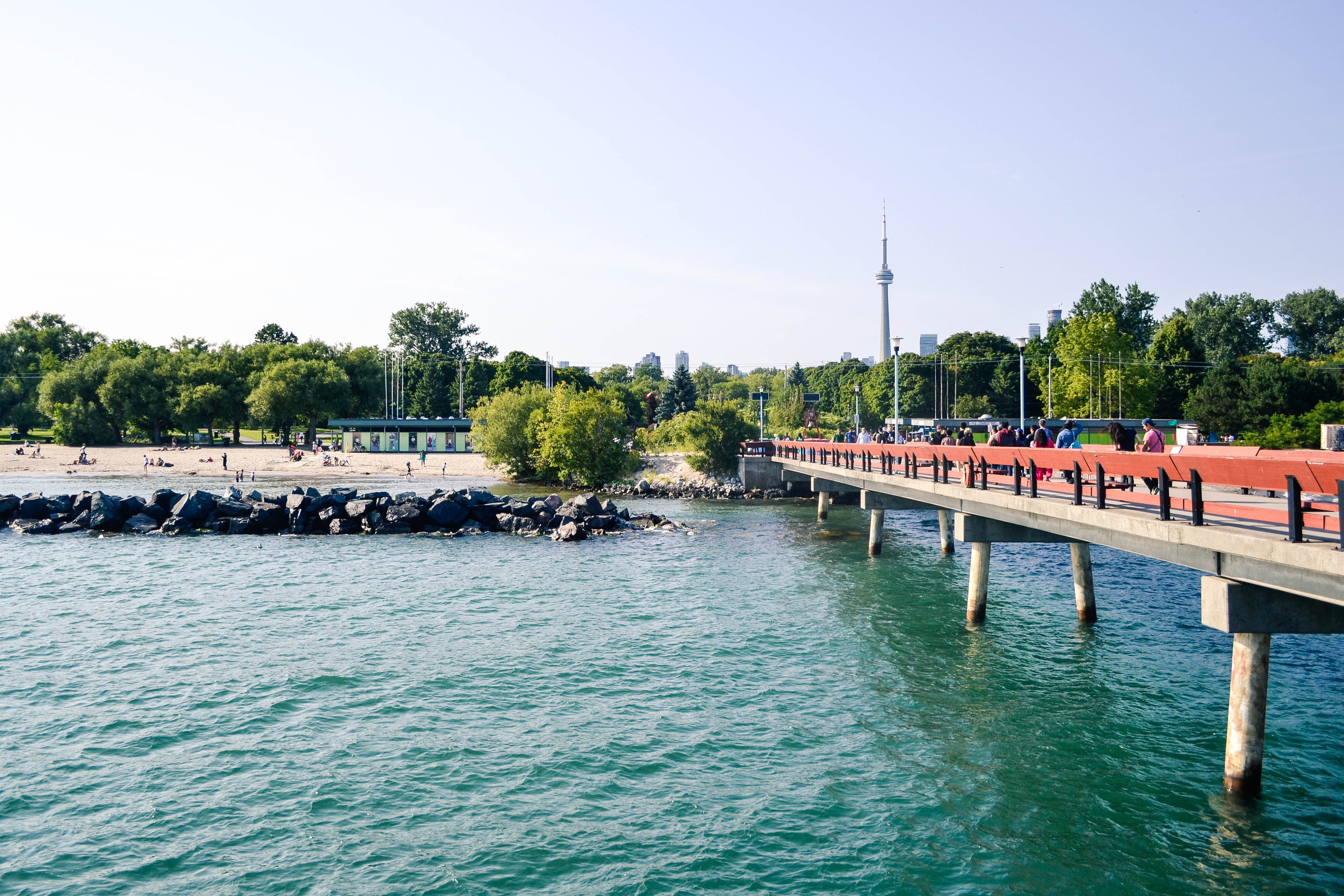river, copy space, connection, clear sky, bridge, plant, ontario, day, incidental people, centre island, sunlight, architecture, built structure, canada, HD Wallpaper