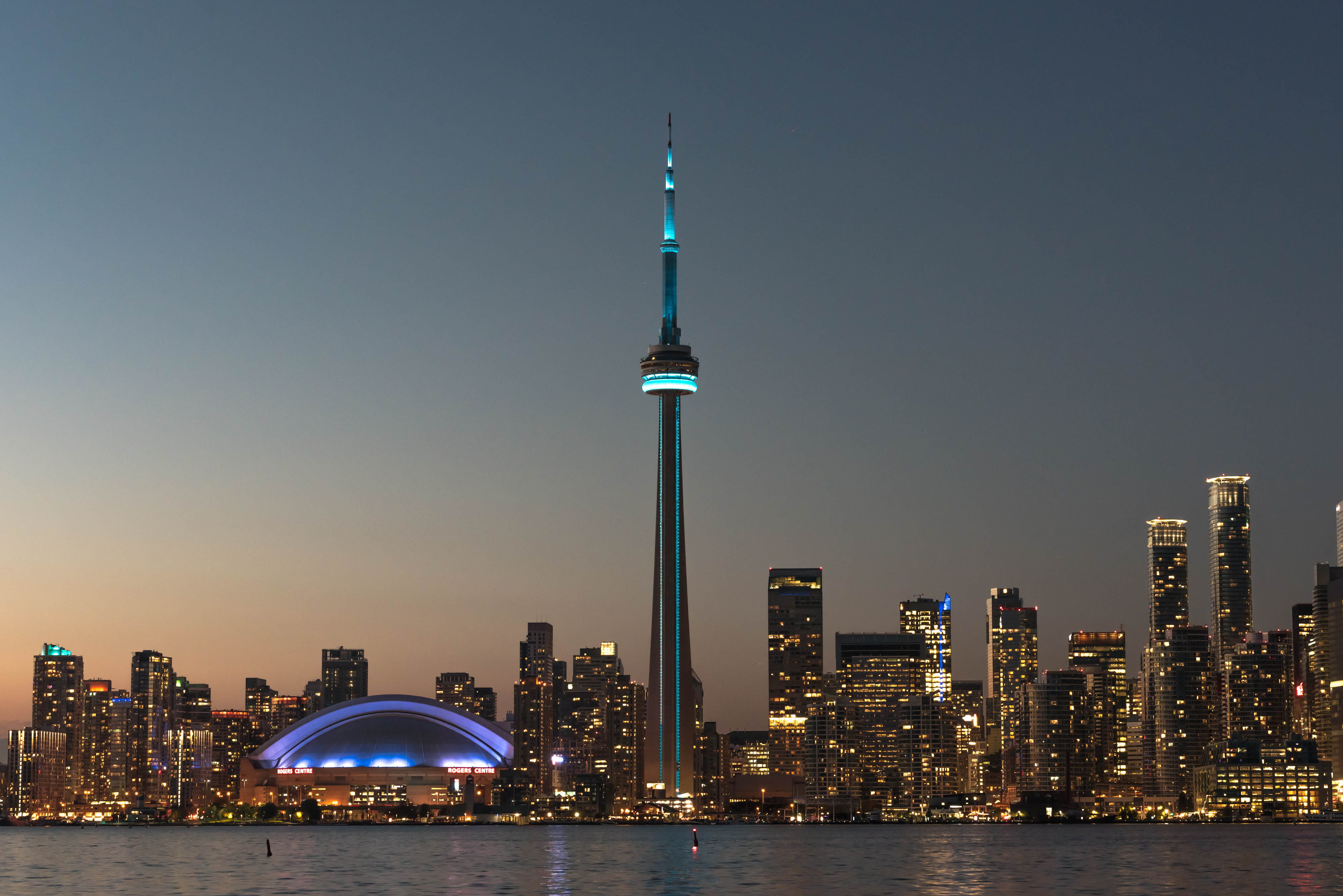 cityscape, travel, illuminated, toronto islands, travel destinations, building, sunset, island, no people, tall - high, sky, city, 4K, urban skyline, office building exterior, HD Wallpaper