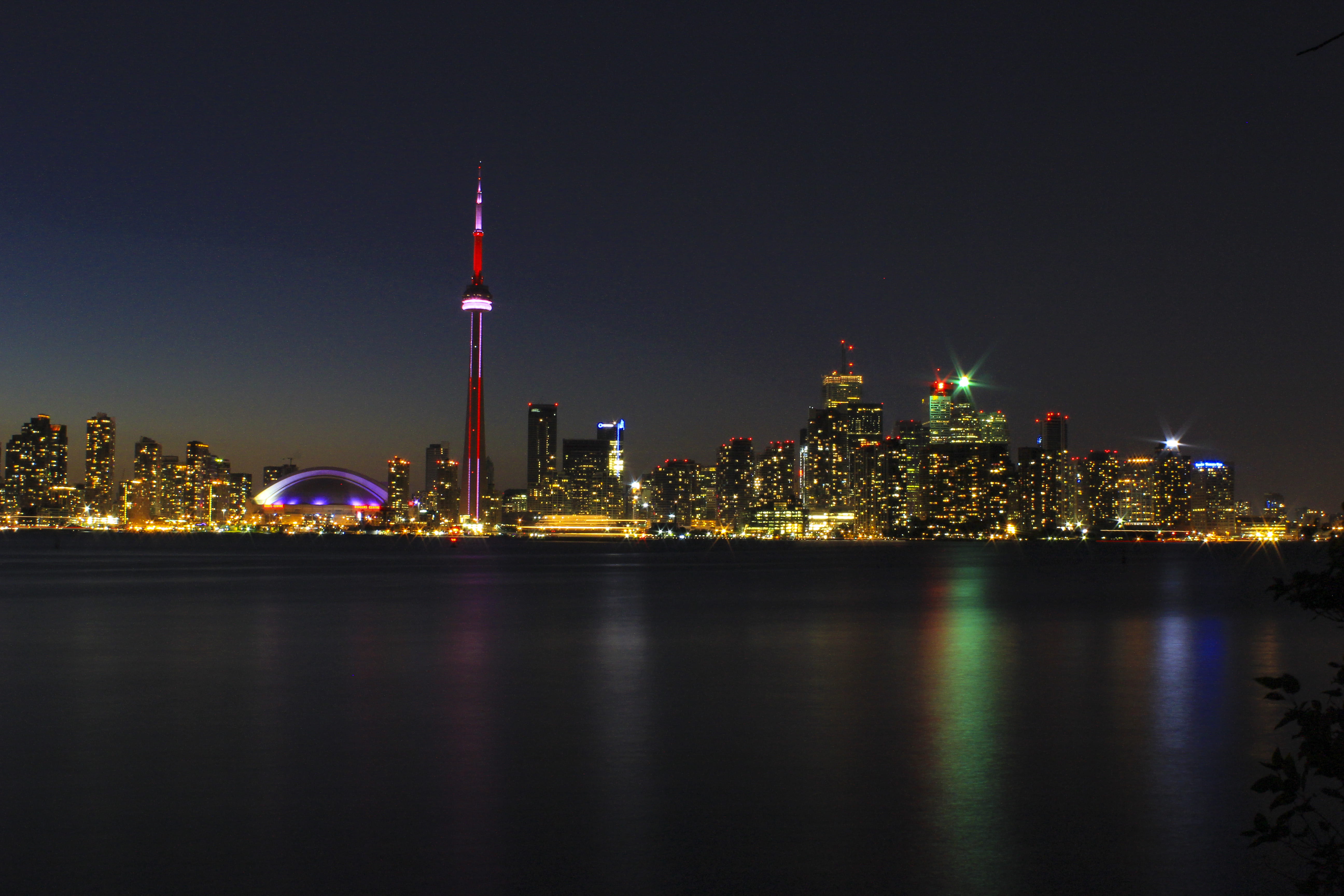 toronto islands, no people, city, travel destinations, office building exterior, waterfront, sky, cityscape, tower, 5K, modern, illuminated, skyscraper, HD Wallpaper