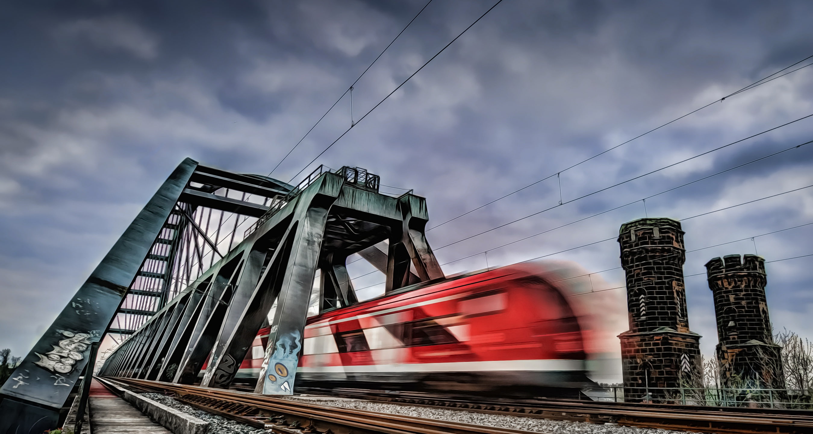 Germany, rail transportation, train, outdoors, industry, 2K, architecture, day, mode of transportation, nature, station, track, motion, red, sky, vehicle, HD Wallpaper