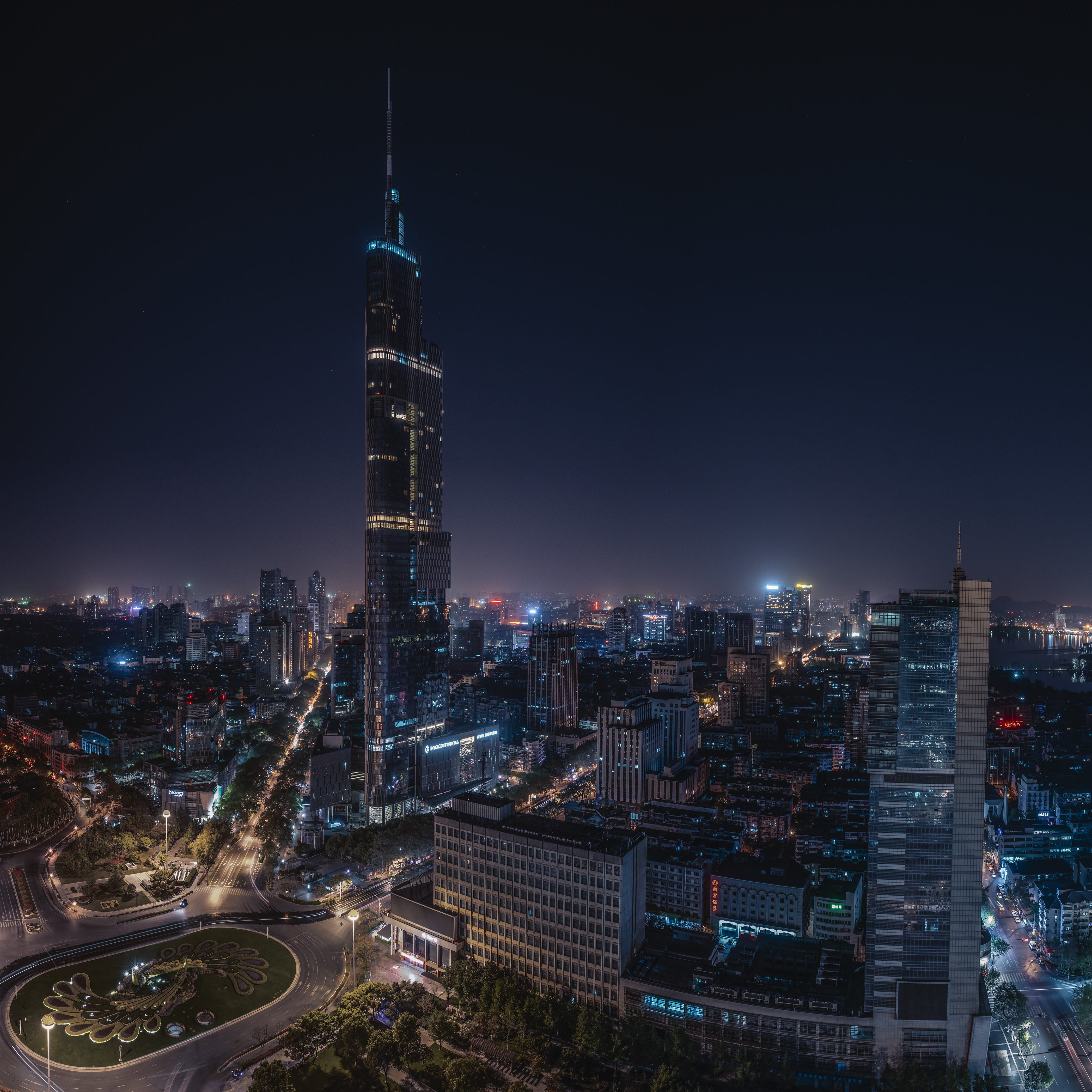 city, neon, modern, tall - high, office building exterior, night, city life, sky scraper, no people, spire, time, travel destinations, tower, light, cityscape, Phone HD Wallpaper