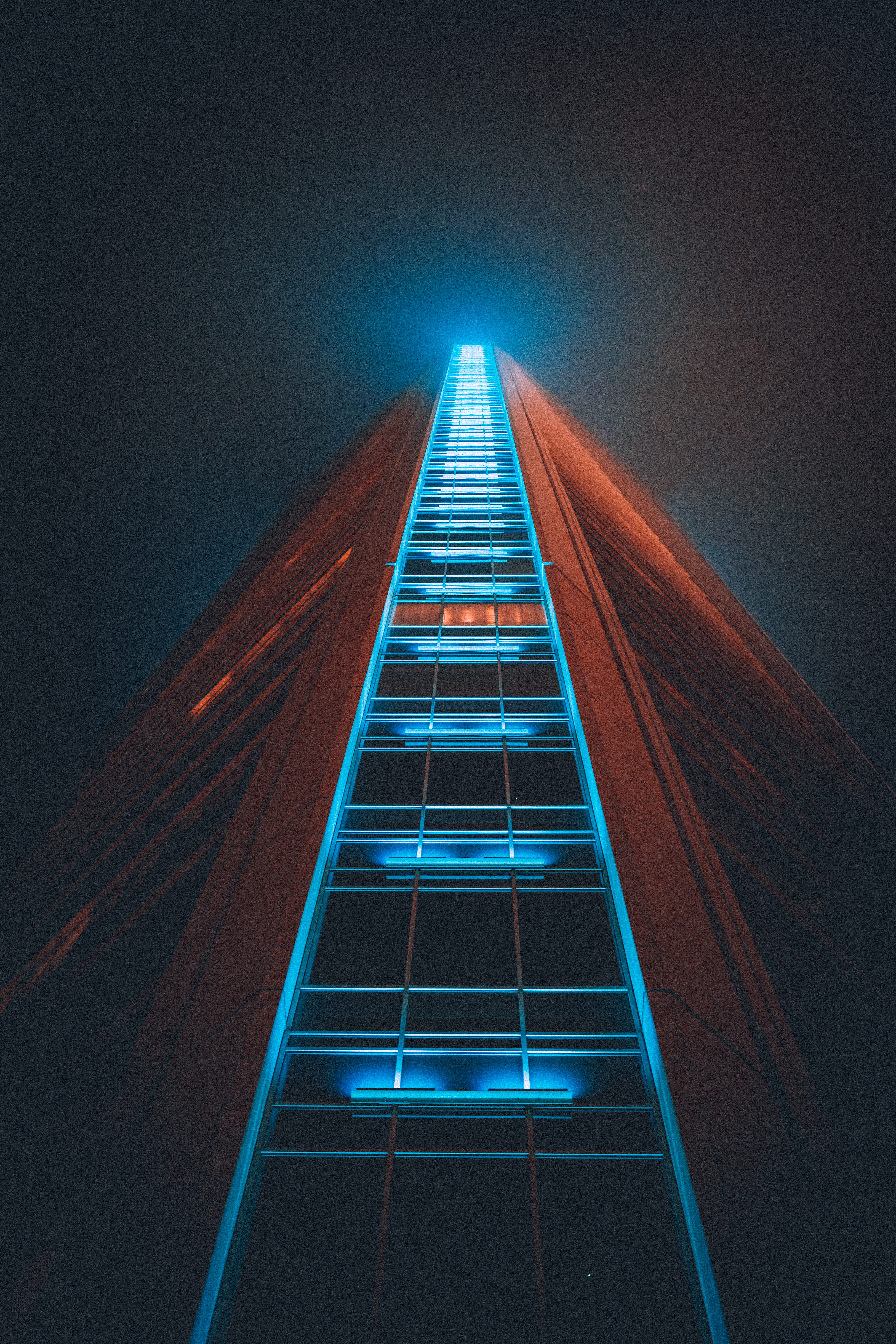 night, outdoors, illuminated, duke energy center, building exterior, sky, mood, low angle view, tall - high, architecture, office, blue, modern, sky scraper, Phone HD Wallpaper