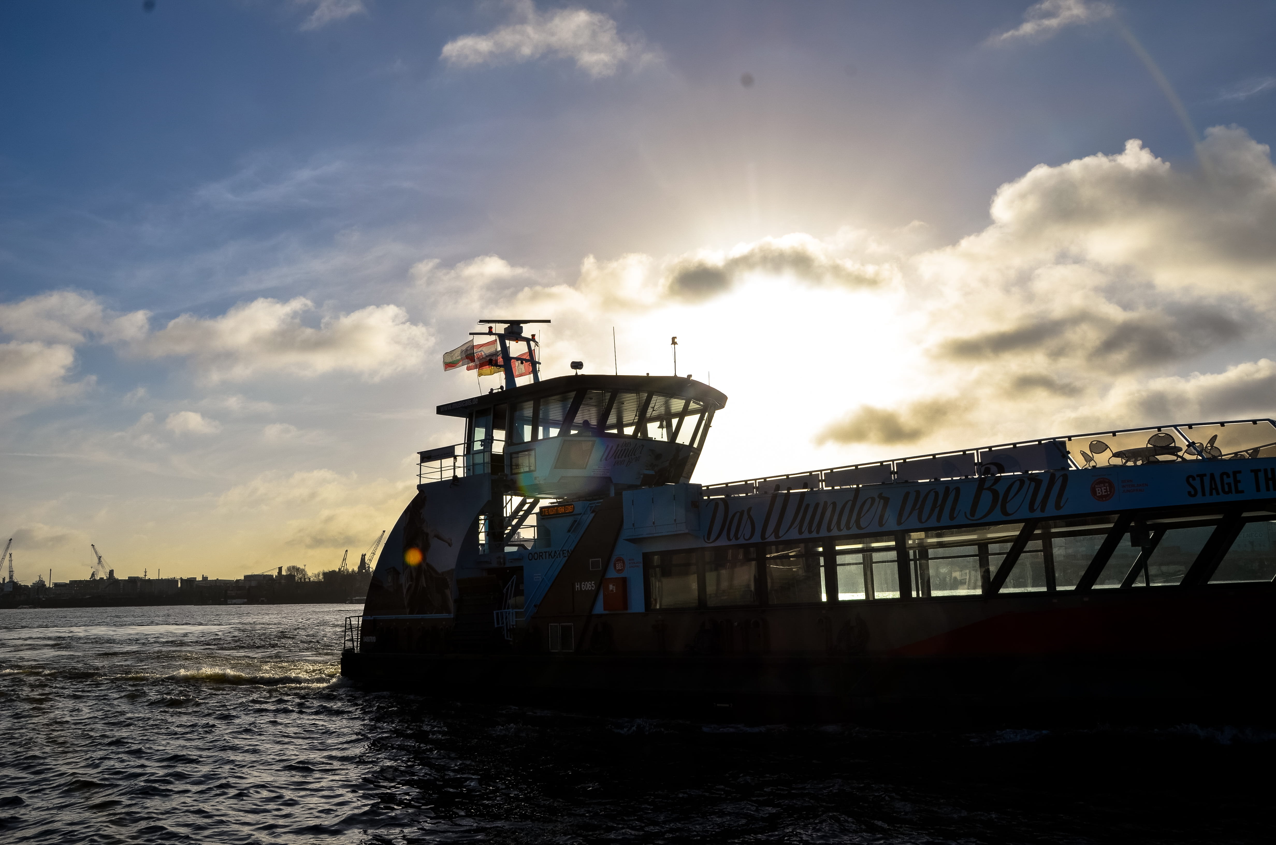 hafen, water, outdoors, nautical vessel, nature, ship, sky, boat, passenger craft, sunlight, sun, 4K, hafencity, sunset, no people, business, germany, HD Wallpaper