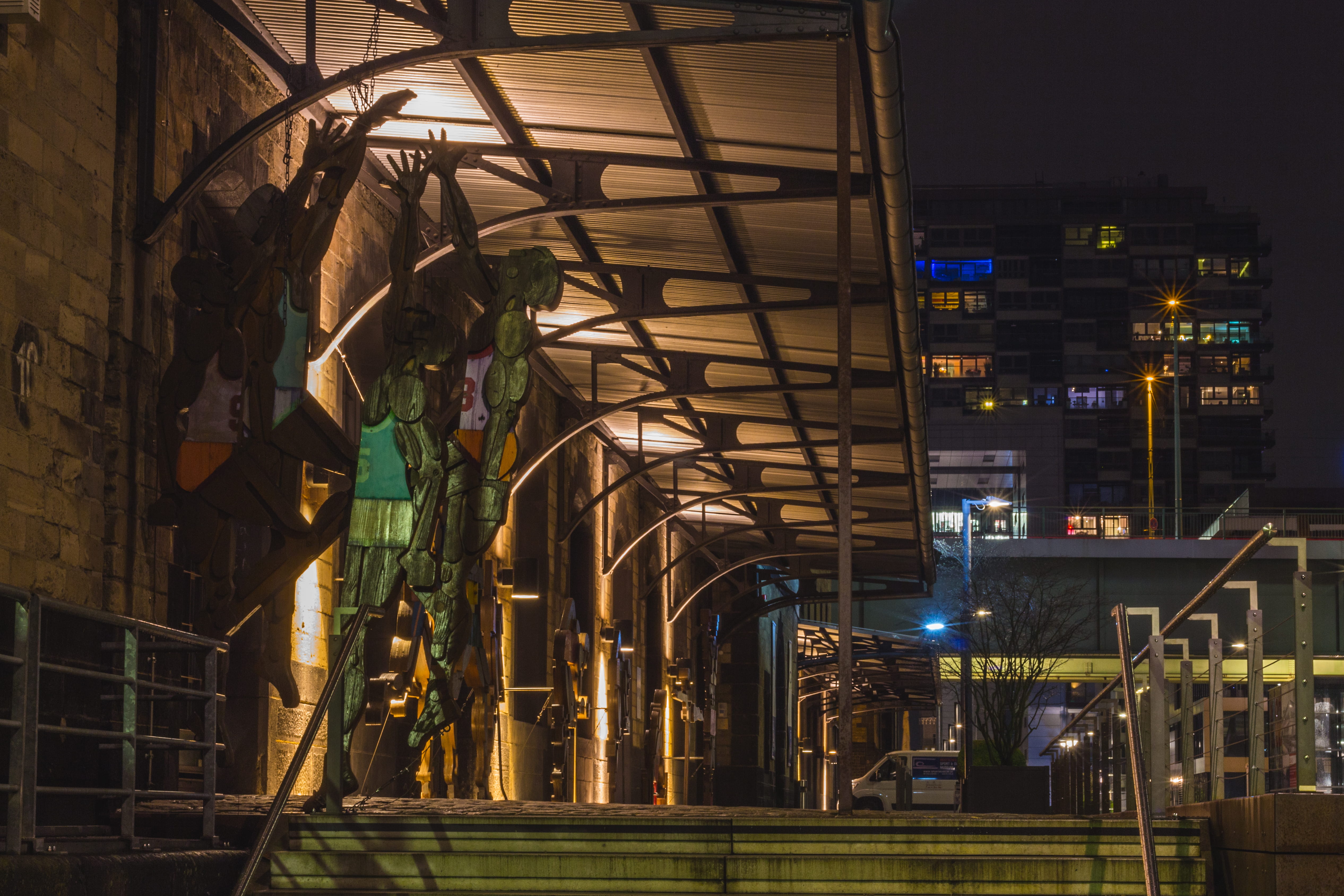 germany, sportmuseum, still, building exterior, bridge, city, building, metal, lifestyles, standing, urban, low angle view, hochhaus, built structure, nightlife, HD Wallpaper